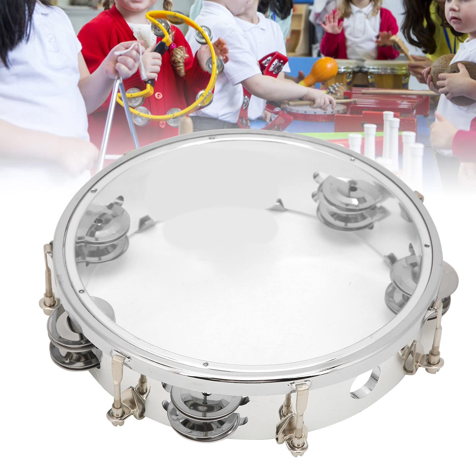 Ubersweet Hand Drum, No Deformed Tambourine Handheld Metal Bell Small Overtone for Percussion Teaching(Transparent color) ||
