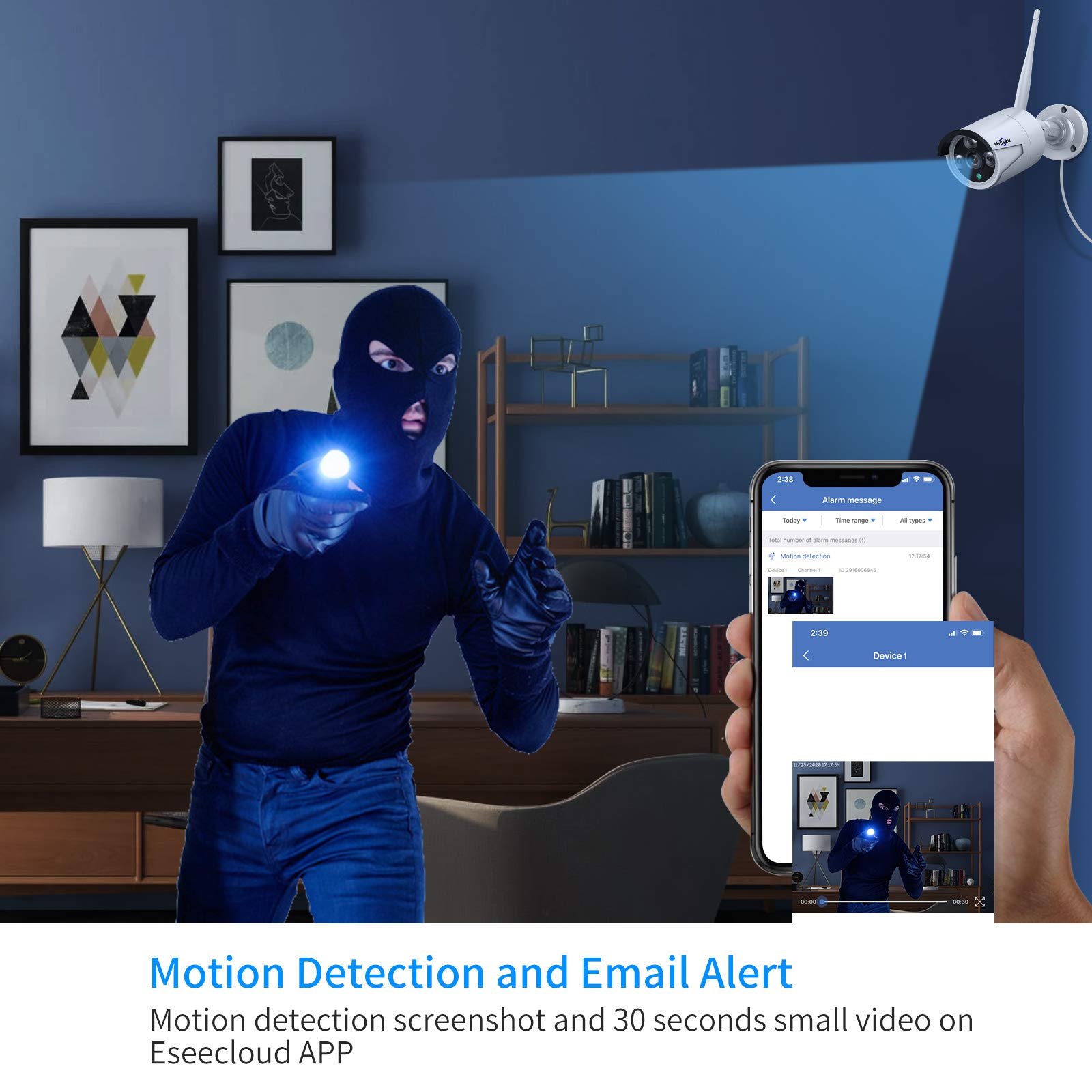 [500G Hard Drive] Hiseeu 5Mp Wireless Security Camera System With One Way Audio,4Pcs 5Mp Outdoor/Indoor Wifi Surveillance Cameras, Hd Video,Night Vision, Weatherproof,Motion Detection,Dc12V Power Cord