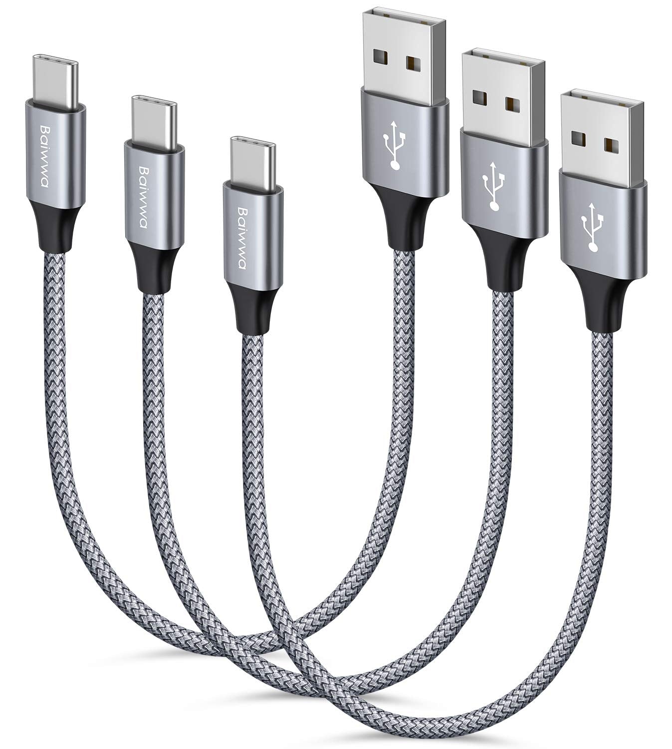 Short Usb C Cable [3 Pack, 1Ft], Baiwwa 3A Fast Charging Usb A To Type C Cord Braided Charger Compatible With Samsung Galaxy S22 S22+ S21 S21+ S21 Ultra S20 S10 S9 Plus Note 20 A72 A71 A52 A51 A20 A11