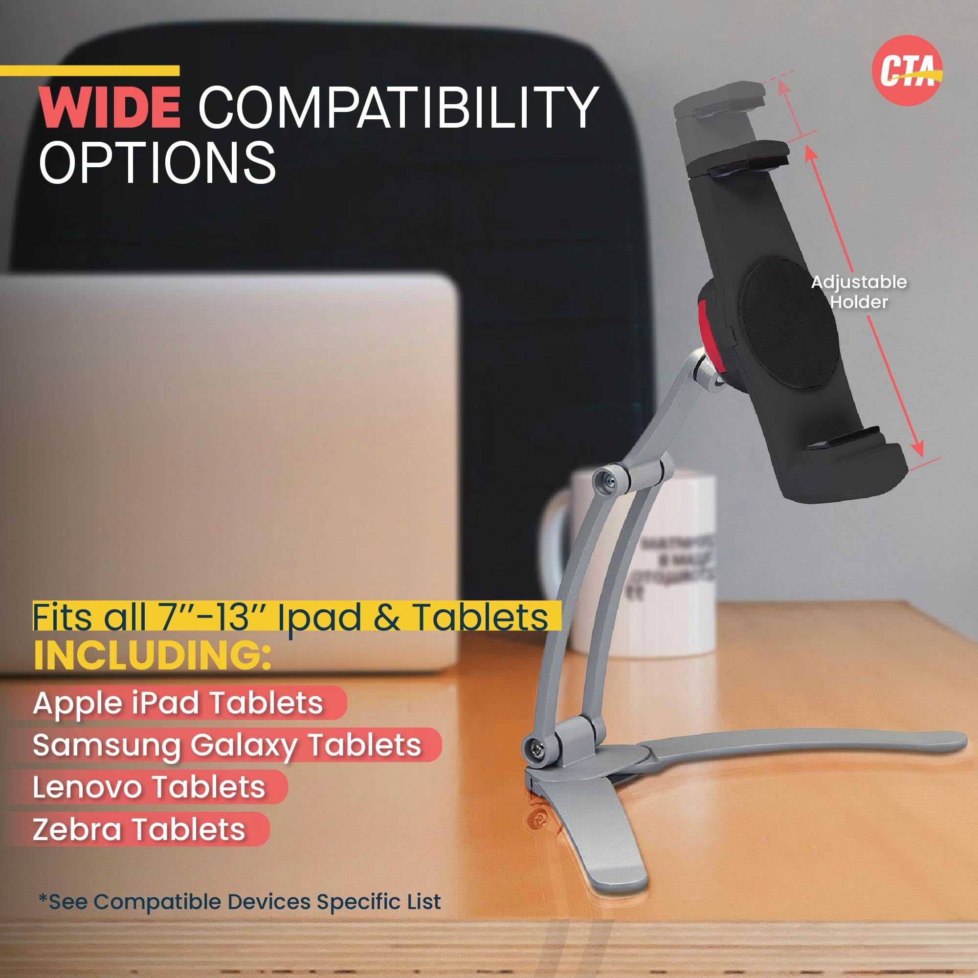 2 In One Mount Stand   Cta Multi Flex Tablet Stand And Mount Installs On Walls Or Folds For Ipad 10Th Gen 10.9''   Ipad 7/8/9 Ge