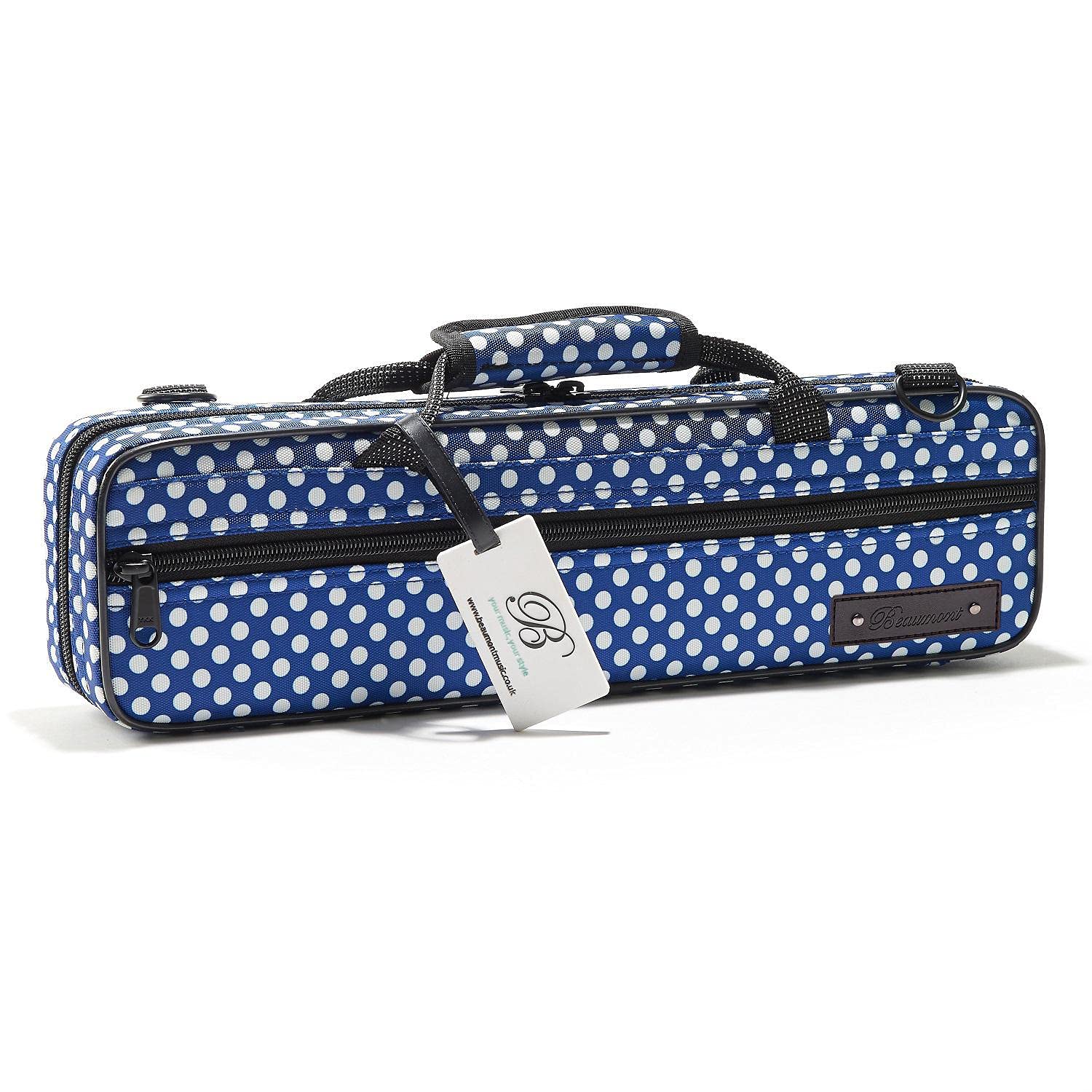 Beaumont Blue Polka Dot Flute Case With Shoulder Strap - C-Foot Flute Hard Case Cover - Lightweight Canvas C Case for Yamaha, Ju