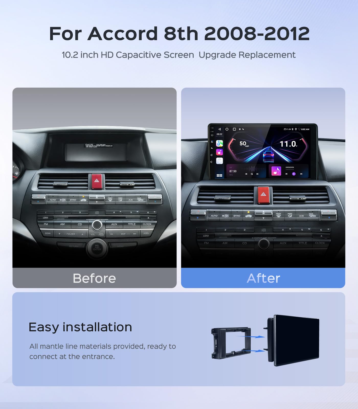 5G Wifi Car Radio Stereo For Honda Accord 2008 2009 2010 2011 2012 2013 Upgrade 2G+64G 10.2 Inch Ips Hd Touch Screen Car Radio W
