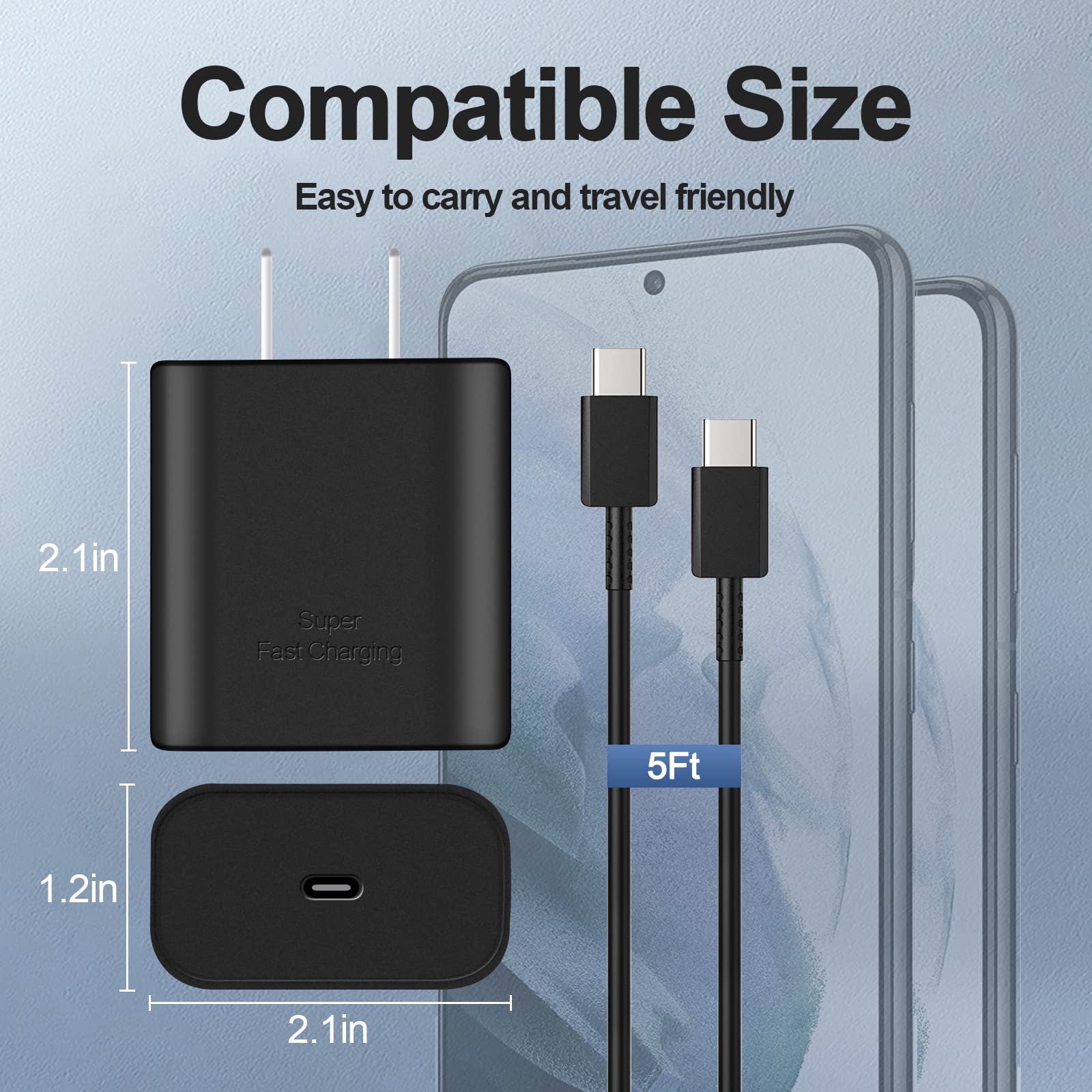 Dzytnsy 45W USB-C Super Fast Wall Charger with 5FT Type C Cable for Samsung Galaxy S23 S22 S21 Note 20 Tab S7