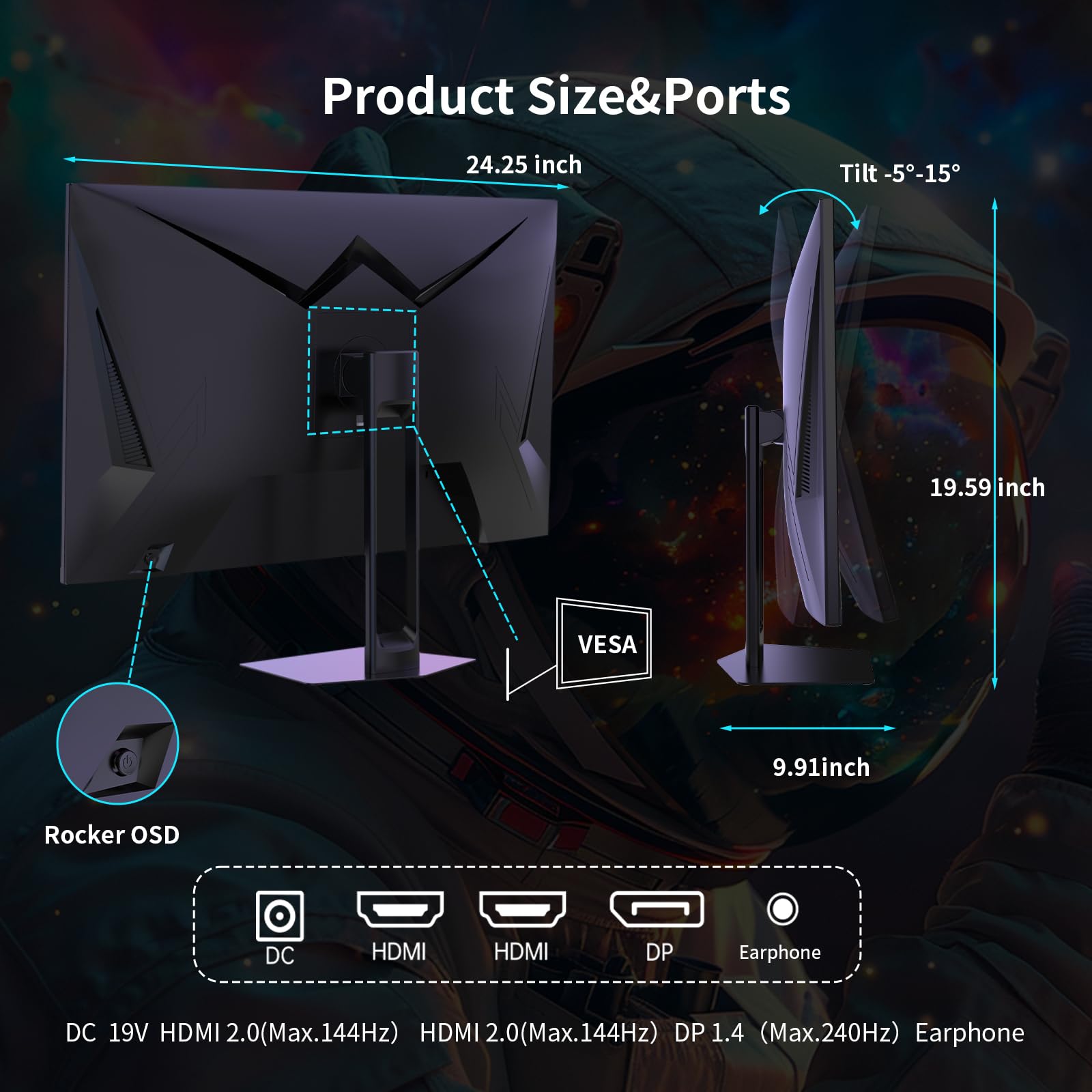 KTC 27 240Hz Gaming Monitor - 1440p, 1ms, HDR400, 130% sRGB, HDMI & DisplayPort, AdaptiveSync, VESA Tilt,