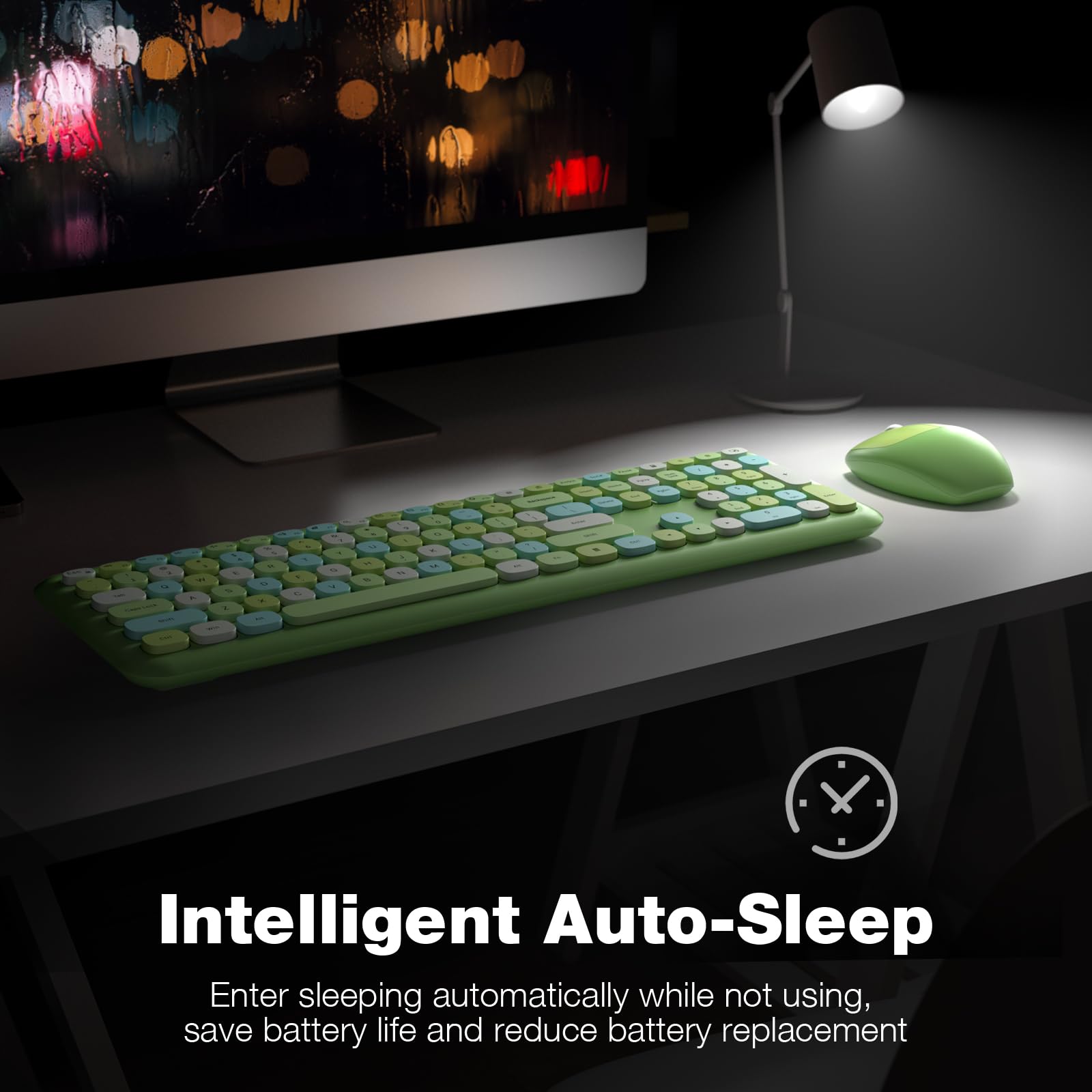 Knowsqt Wireless Keyboard And Mouse Combo, Pale Green Full Sized 2.4G Silent Keycap Colorful Keyboards, Usb Dongle Plug Play, La