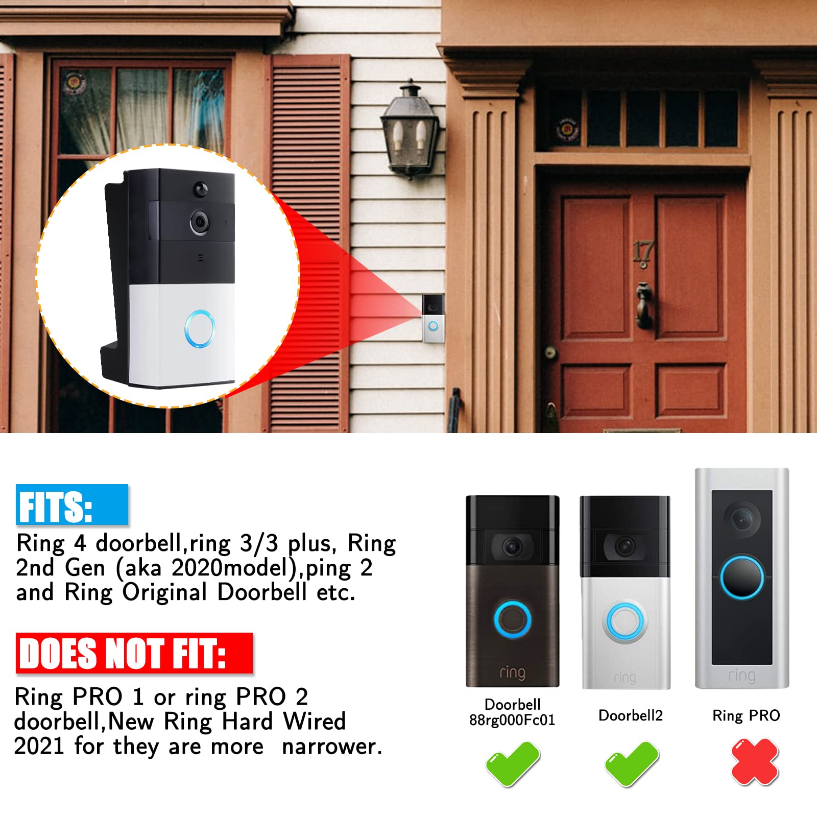 Wopuzr Vinyl Siding Angle Adjustment Mount Compatible With Video Doorbell/Video Doorbell 2,3,4,3Plus(4'' Standard Vinyl Siding O