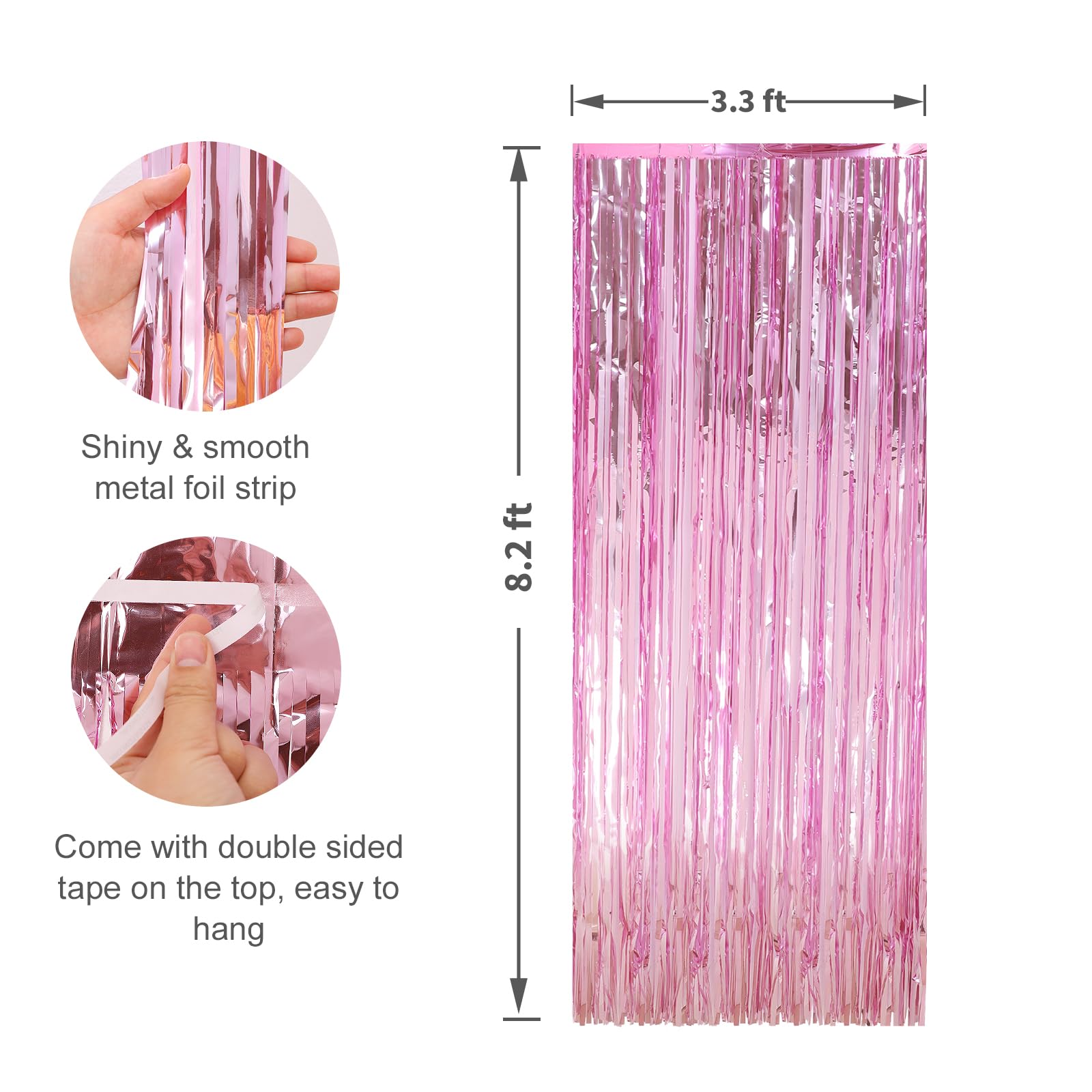Crosize 2 Pack 3.3 Ft X 8.2 Ft Pink Foil Fringe Curtains Party Decorations, Pink Tinsel Curtain Backdrop For Parties, Door Strea