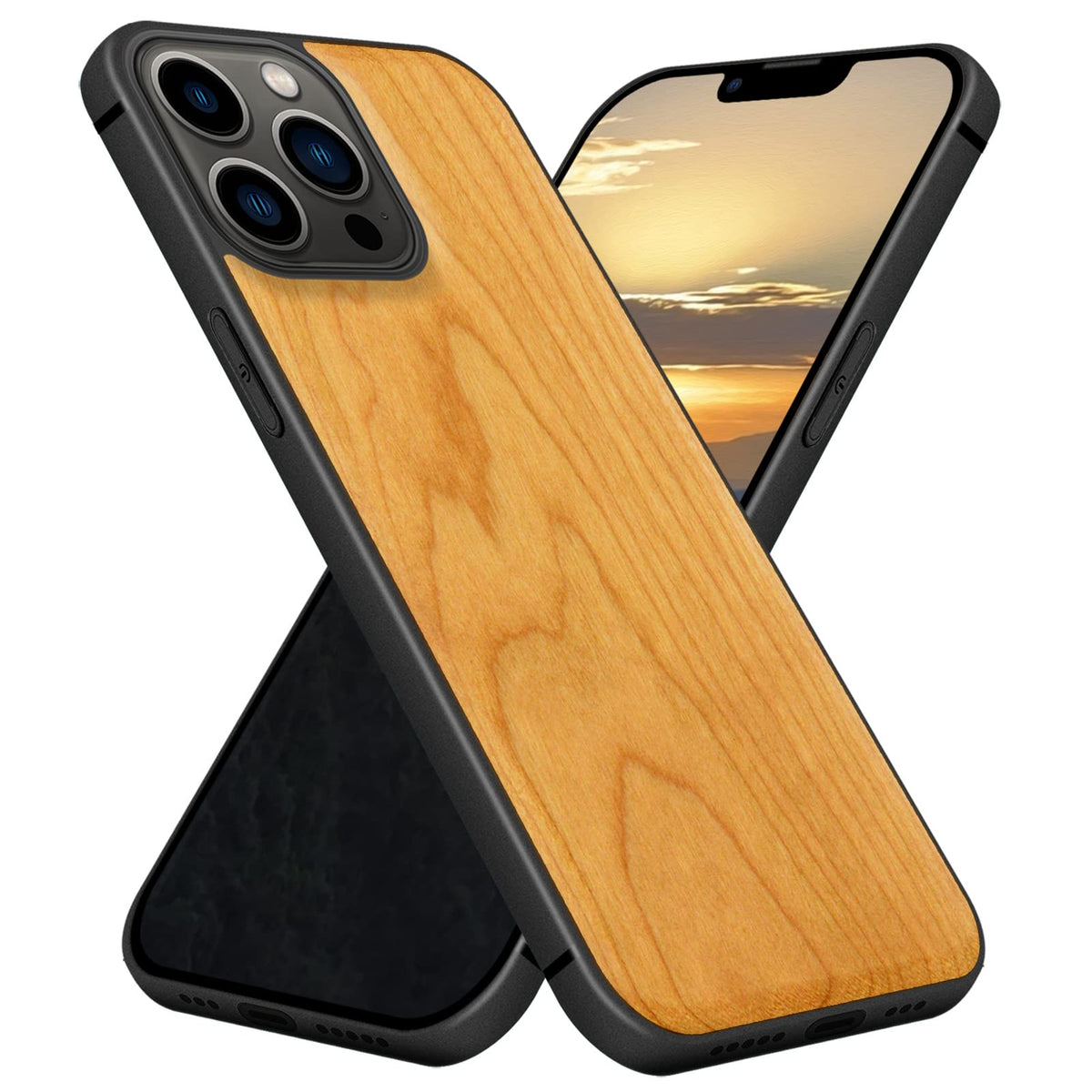 Carveit Magnetic Wood Case For Iphone 13 Pro Max Case Magsafe [Hard Real Wood & Soft Tpu] Shockproof Hybrid Protective Cover Uni