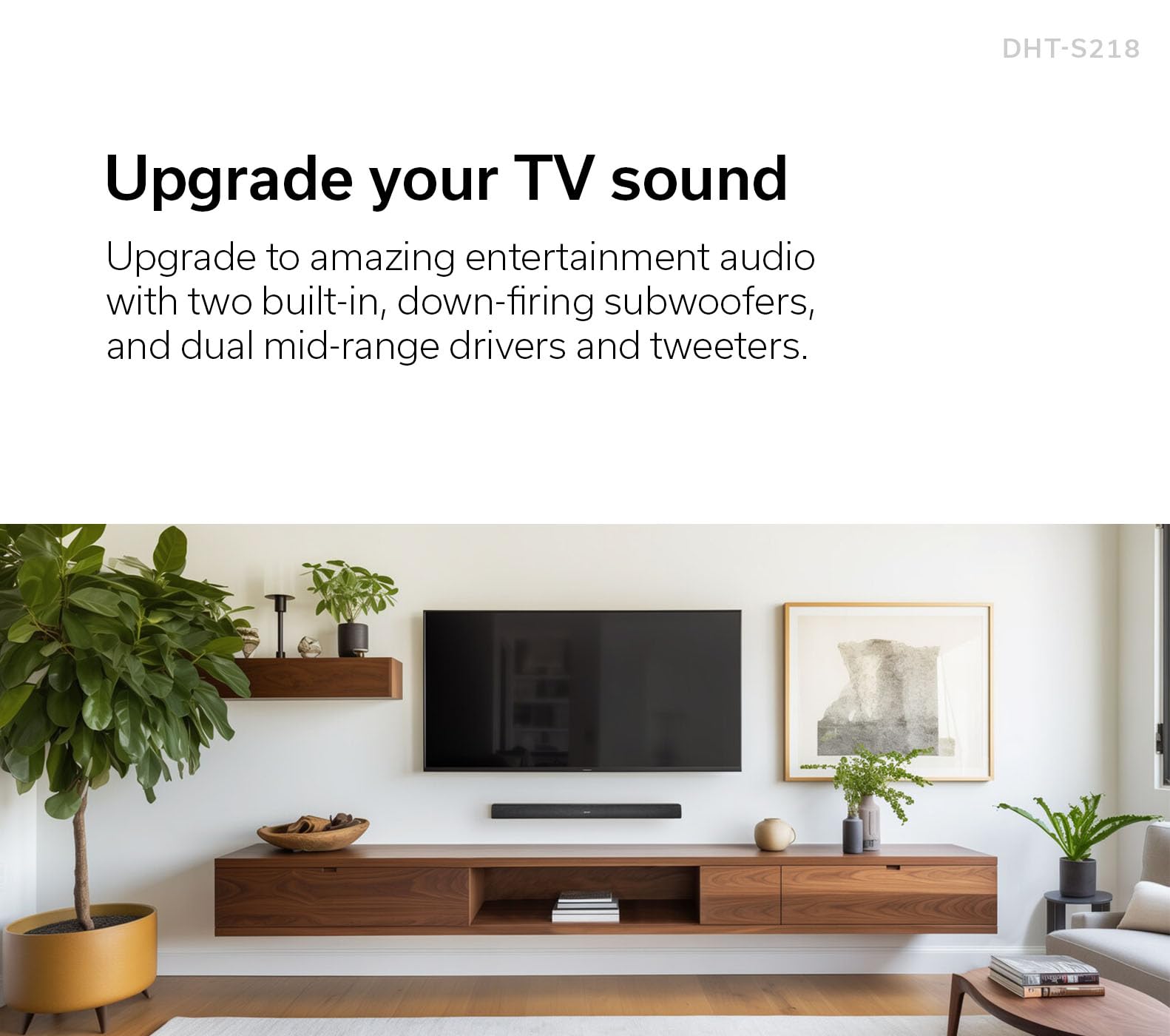 Denon Dht S218 Sound Bar (Black), 2.1 Channel, 3D Audio With Dolby Atmos, 2 Built In Subwoofers, Dual Midrange Drivers & Tweeter