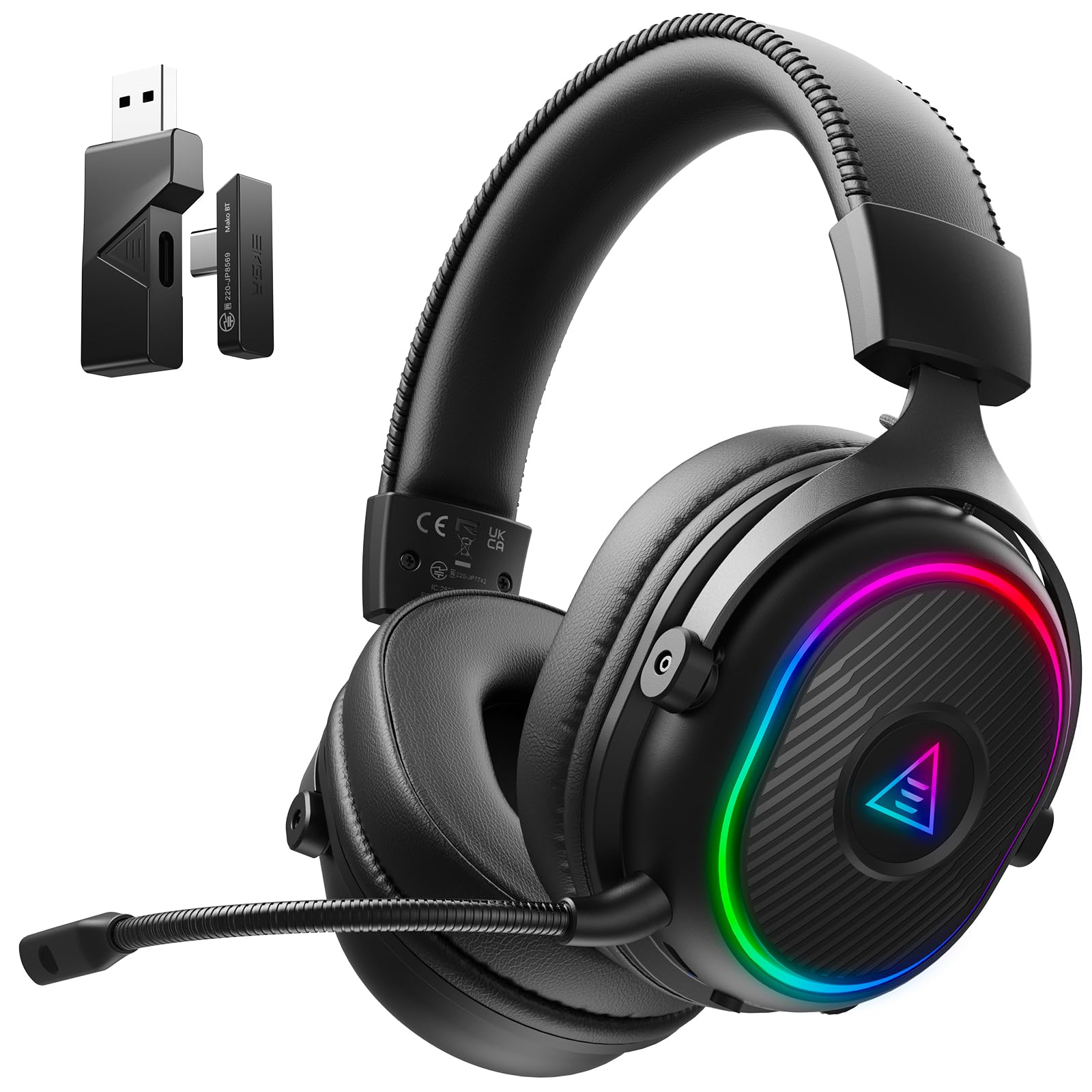 EKSA 2.4GHz Wireless Gaming Headset for PS5,PS4,PC,Switch,Mobile,Mac, Bluetooth 5.3 Gaming Headphones with Detachable Microphone