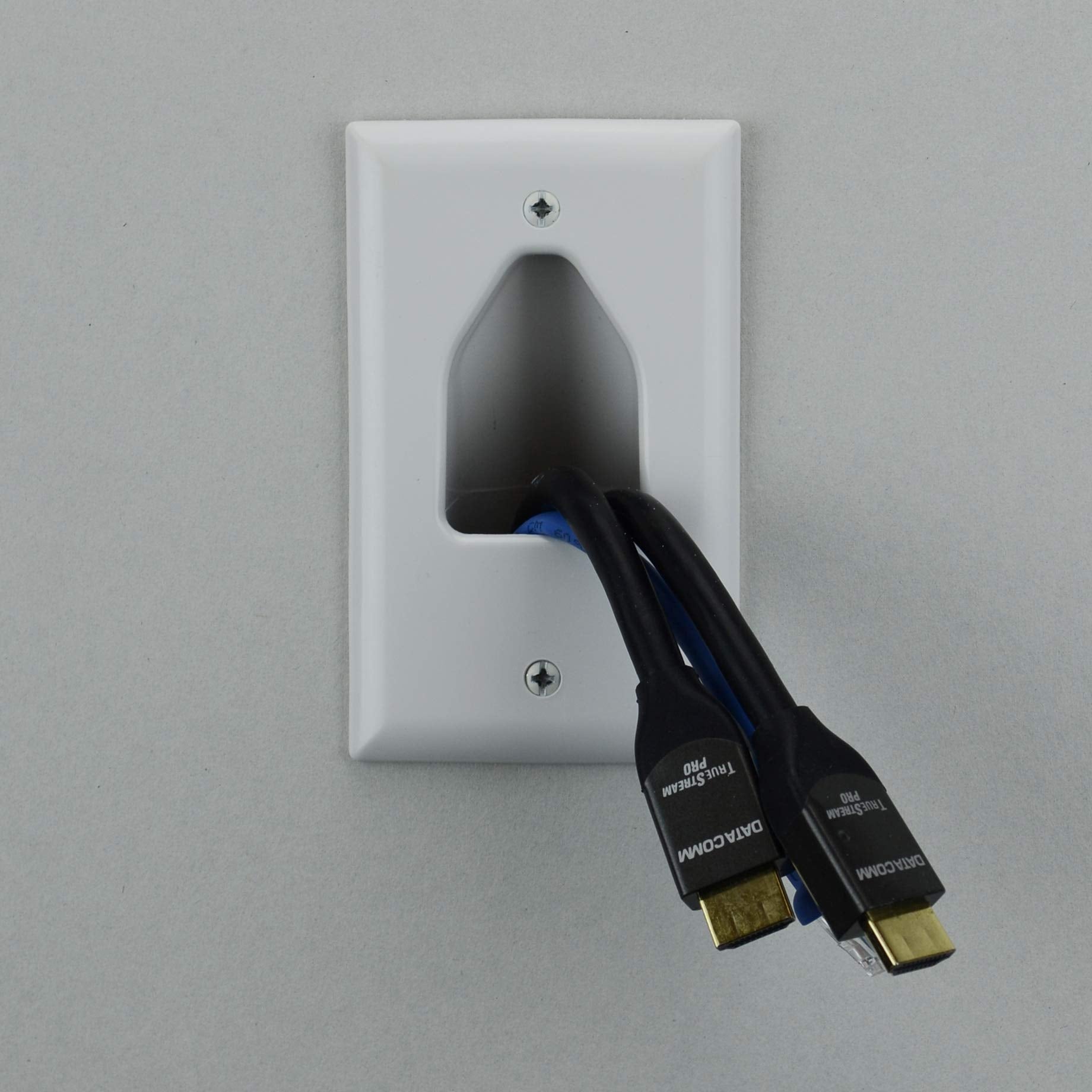 Data Comm Electronics 45 6001 Wh S 1 Gang Recessed Low Voltage Cable Pass Through Wall Plate W/ Bracket   Conceals Up To 4 Cable