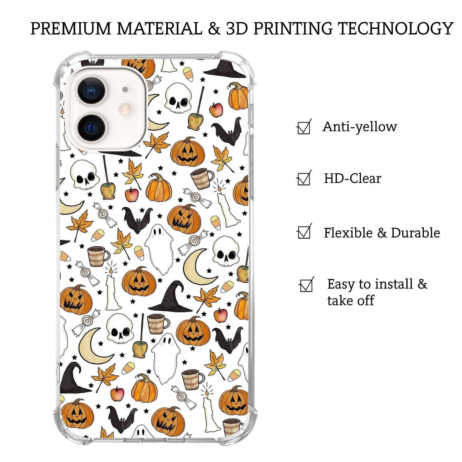 Ricin Relun Autumn Fall Leaves Moon Pumpkin Pattern Case For Iphone 13, Retro Halloween Funny Pumpkin Case For Girls Women Men,