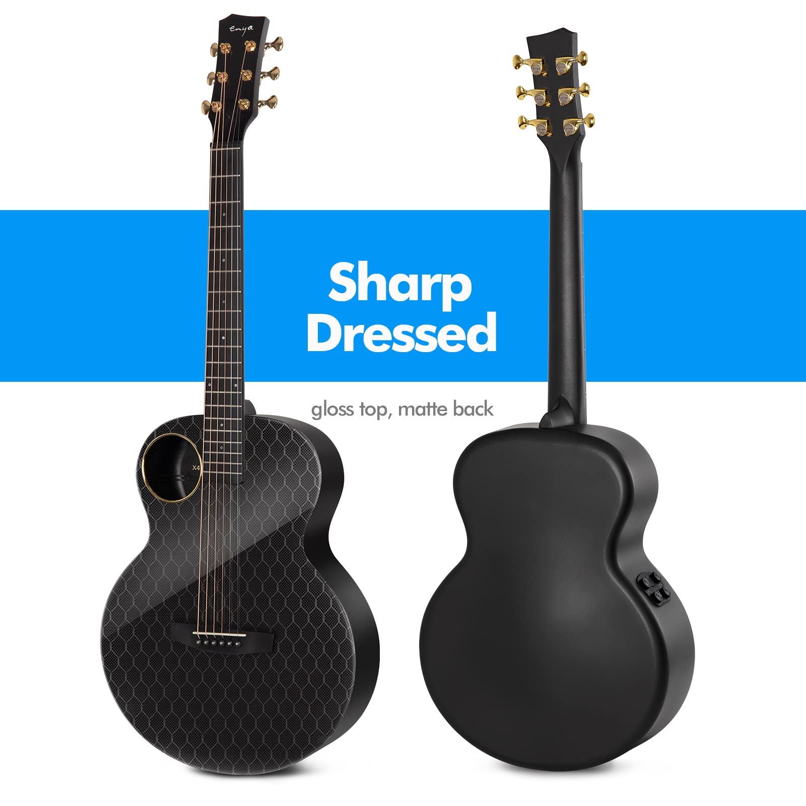 Enya Carbon Fiber Acoustic Electric Guitar X4 Pro Mini Acousticplus 36    3/4 Sized Guitar Bundle With Hard Case, Leather Strap,