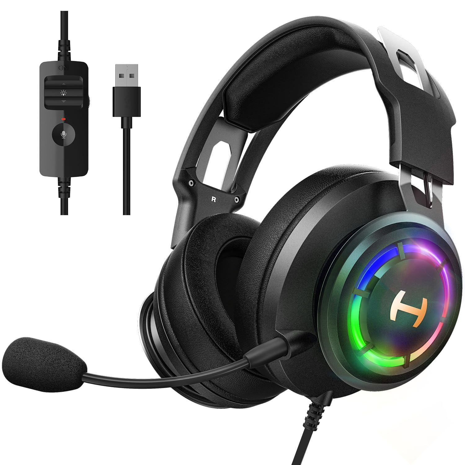 Edifier 7.1 Hi-Res Sound PC Gaming Headset Weird USB Over-Ear Headphone Noise Cancelling Mic RGB Light for PC PS4 Laptop Mac Des