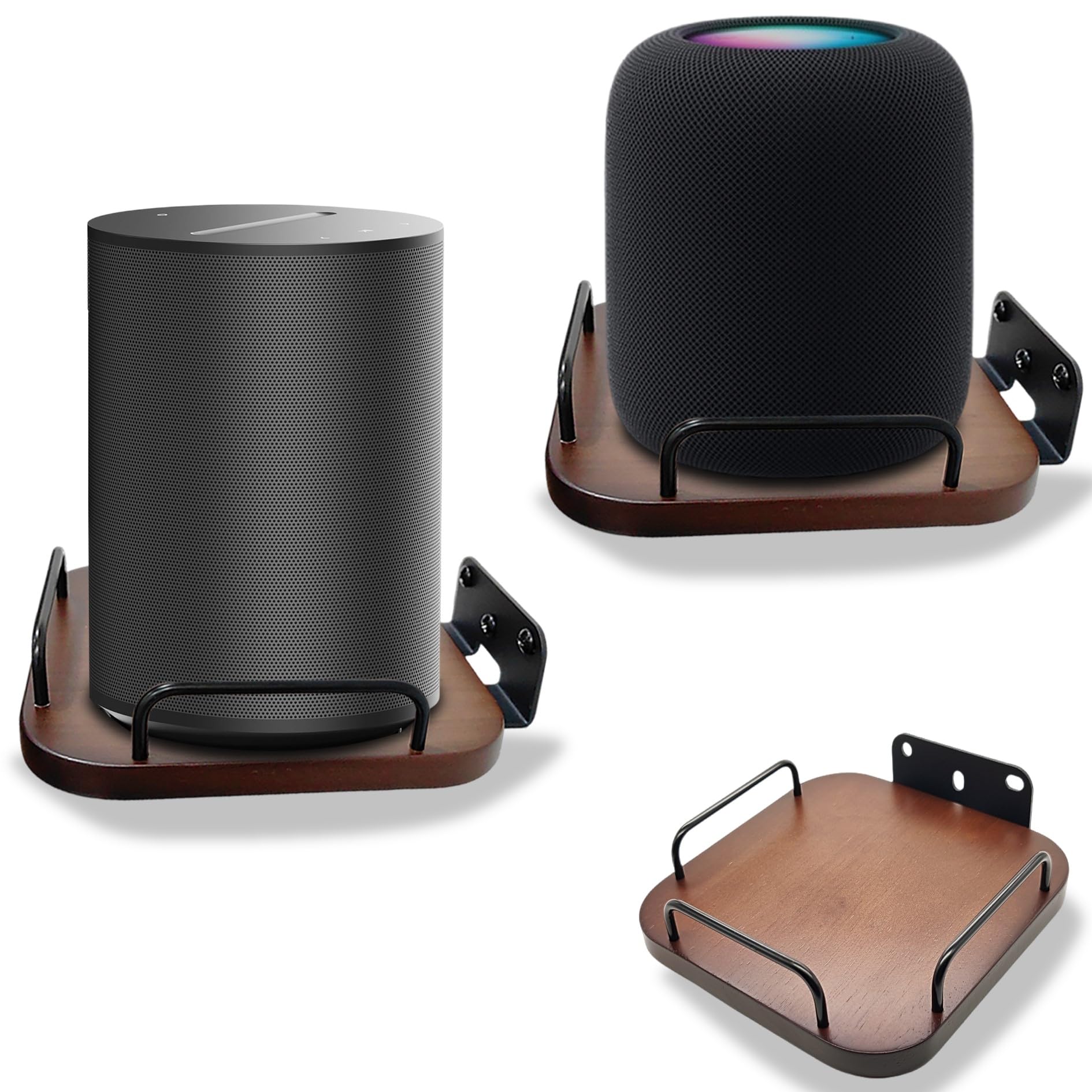 Counlisha Universal Speaker Wall Mount,Secure Adjustable Real Wood Wall Bracket Holder,Small Speakers Shelves For Bose,Homepod,Jbl,Sonos,Sony,Kef,Google,Roku (Walnut,2 Pack)