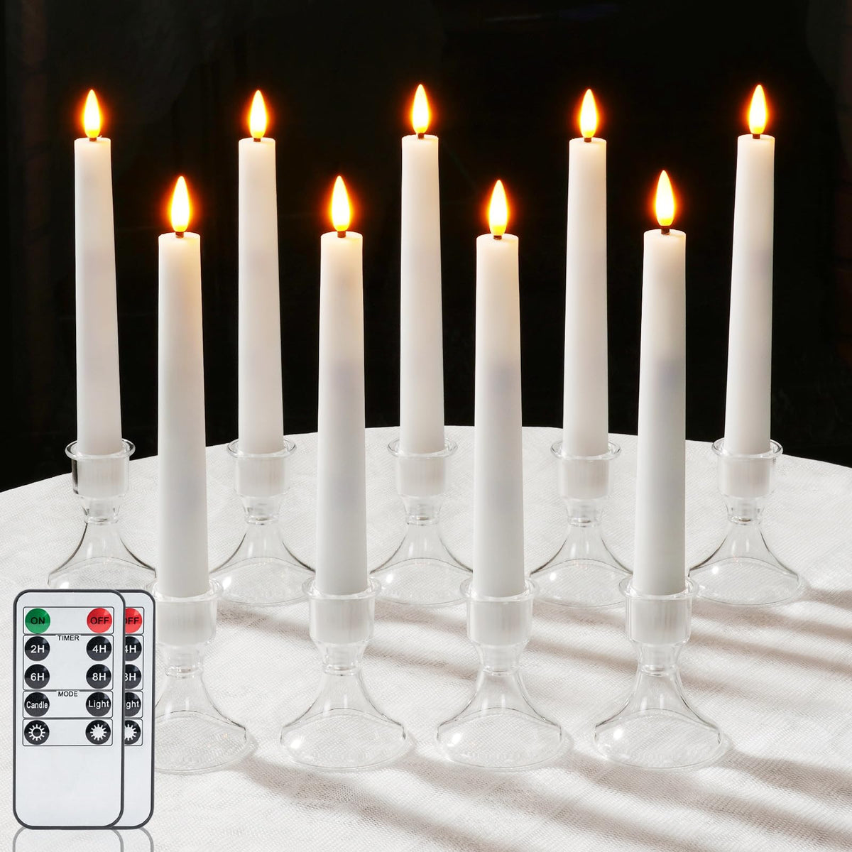 Raycare Pack Of 9 Flameless Taper Candles Battery Operated, Led Candle Sticks Warm Flickering, 6.7 Inches Taper Candlesticks Wit
