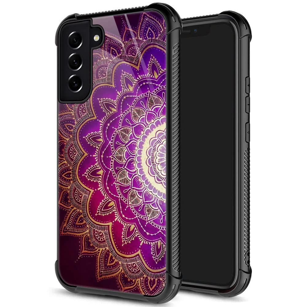 Samsung Galaxy S21 Case,Purple Mandala Galaxy S21 5G Cases For Girls Womens,Pattern Design Shockproof Anti Scratch Organic Glass
