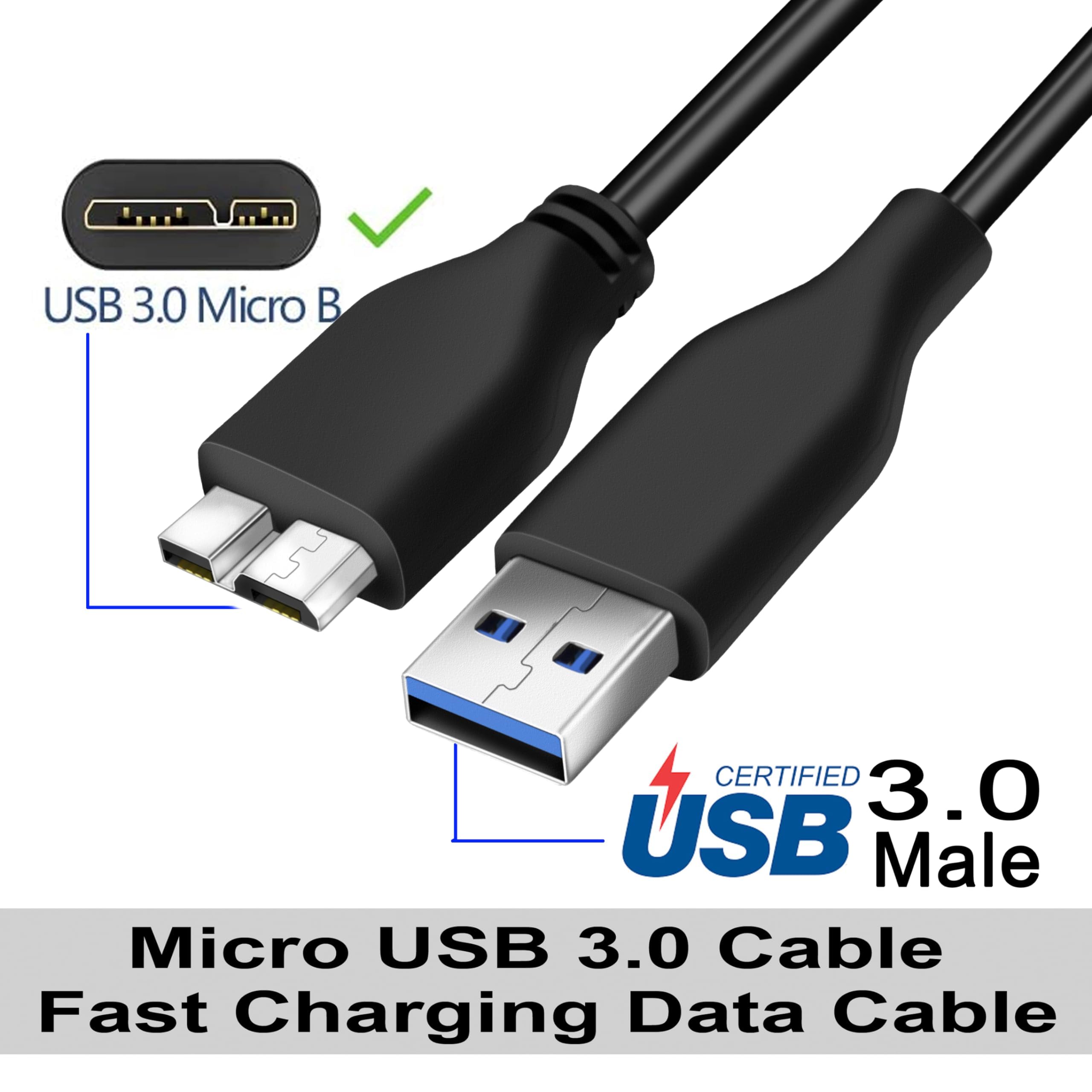 Saitech It 20Cm Usb 3.0 Cable A To Micro B High Speed Upto 4.8 Gbps Data Transfer Cable For Portable External Hard Drive - Black