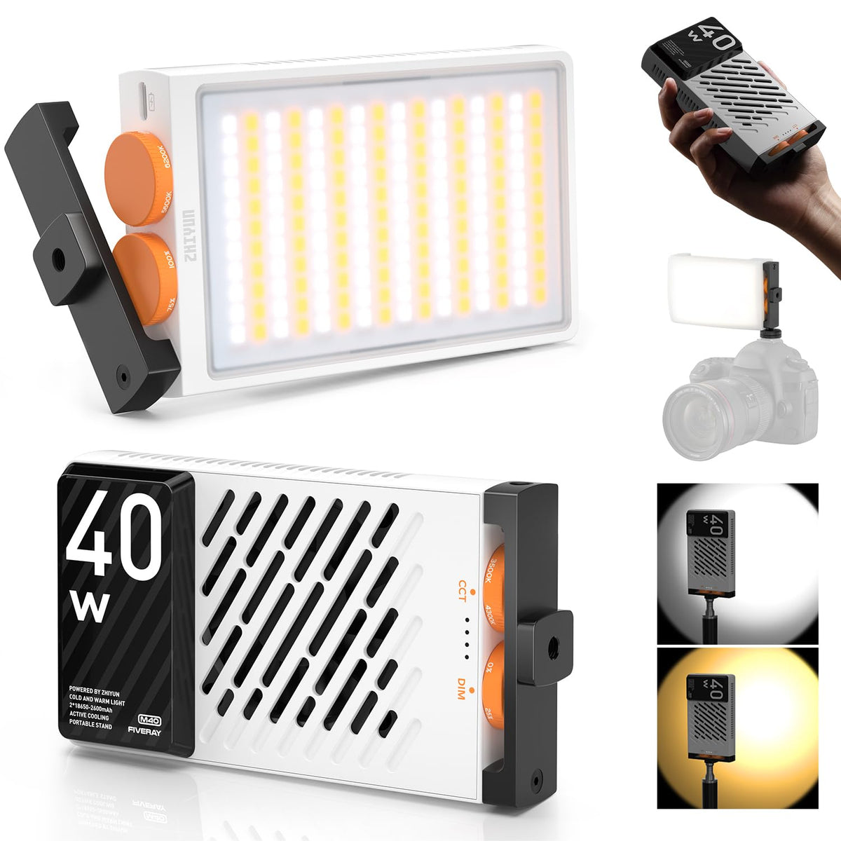 ZHIYUN FIVERAY M40 Video Light [Official], 40W Portable Camera Light, 14000 Lux, CRI/TLCI 96+ 2700-6200K, 320g LED Panel DSLR Photography Lighting, Lighting Setup for YouTube, TikTok