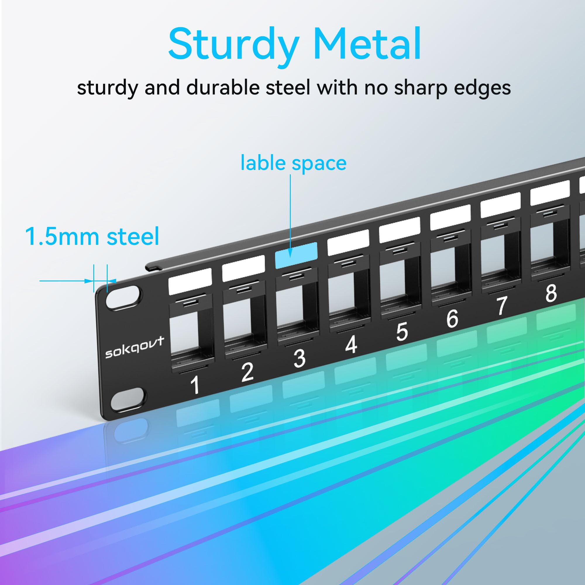 Sokqovt 24 Port Blank Keystone Patch Panel With Snap In Design (4 Pack), Cat6 Network Patch Panel 1U 19 Inch, Rack Mount Etherne