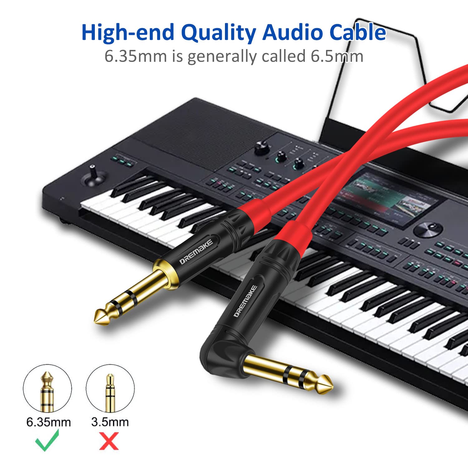 Dremake 6Ft 2 Pack Trs 1/4 Straight To Right Angle Professional Instrument Guitar Amp Cable, Trs 6.35Mm Male To Male Balanced Au