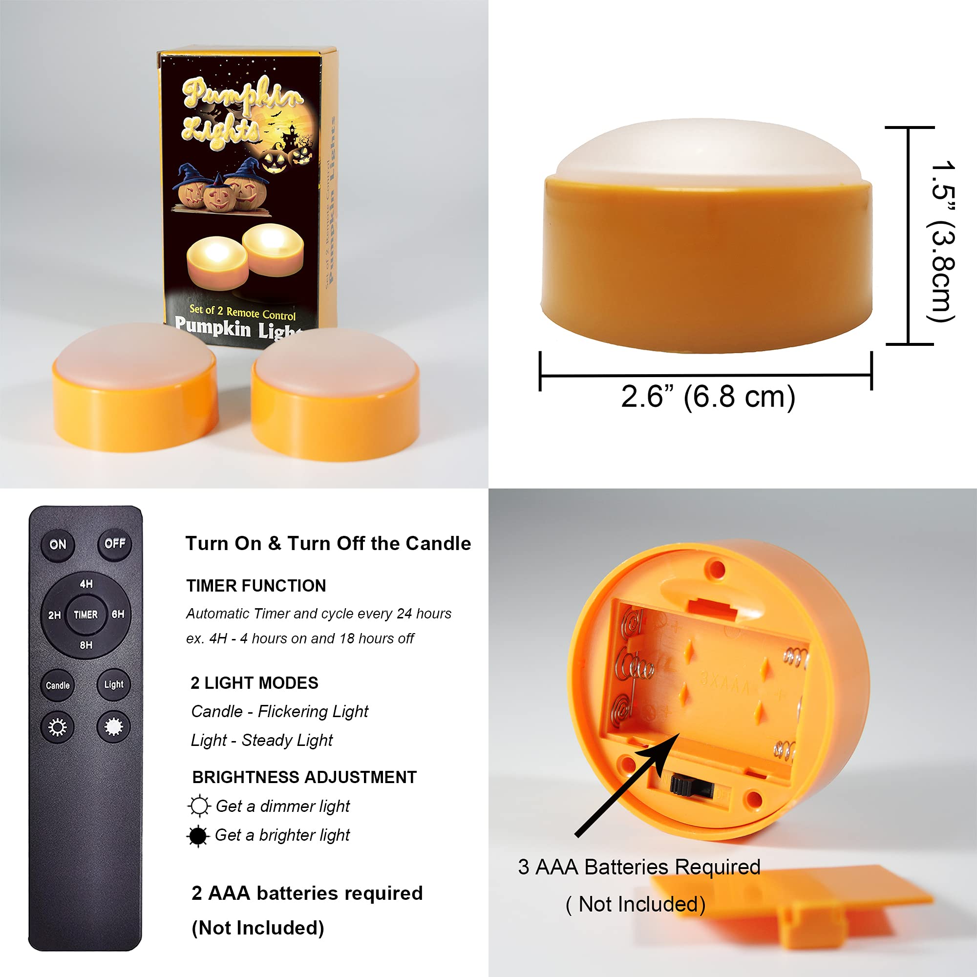 Izan 3 Pack Battery Operated Led Pumpkin Lights With Remote And Timer, Bright Flickering Flameless Candle Set For Pumpkin D  Cor