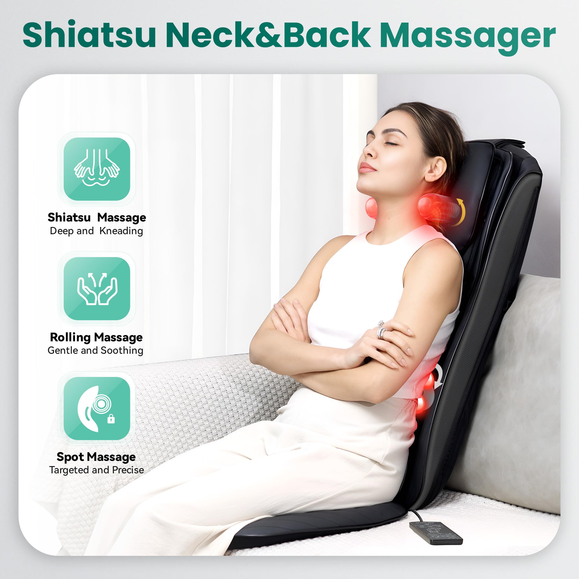 Snailax Upgraded Shiatsu Back Massager With Heat -Deep Kneading Massage Chair Pad With Adjustable Intensity,Full Body Massage Se
