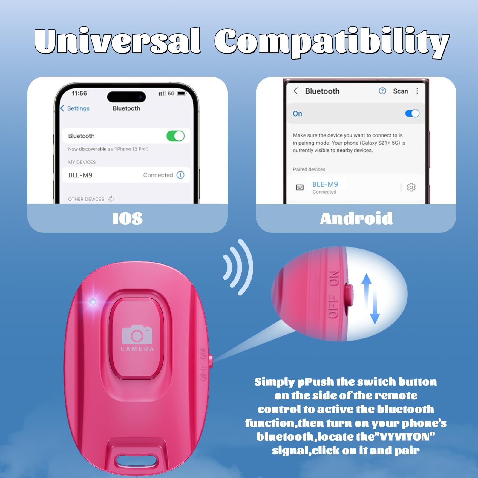 Mairan Rechargeable Wireless Camera Remote Shutter For Iphone And Android Smartphones, 2 Pack Bluetooth Phone Remote Control,Sel