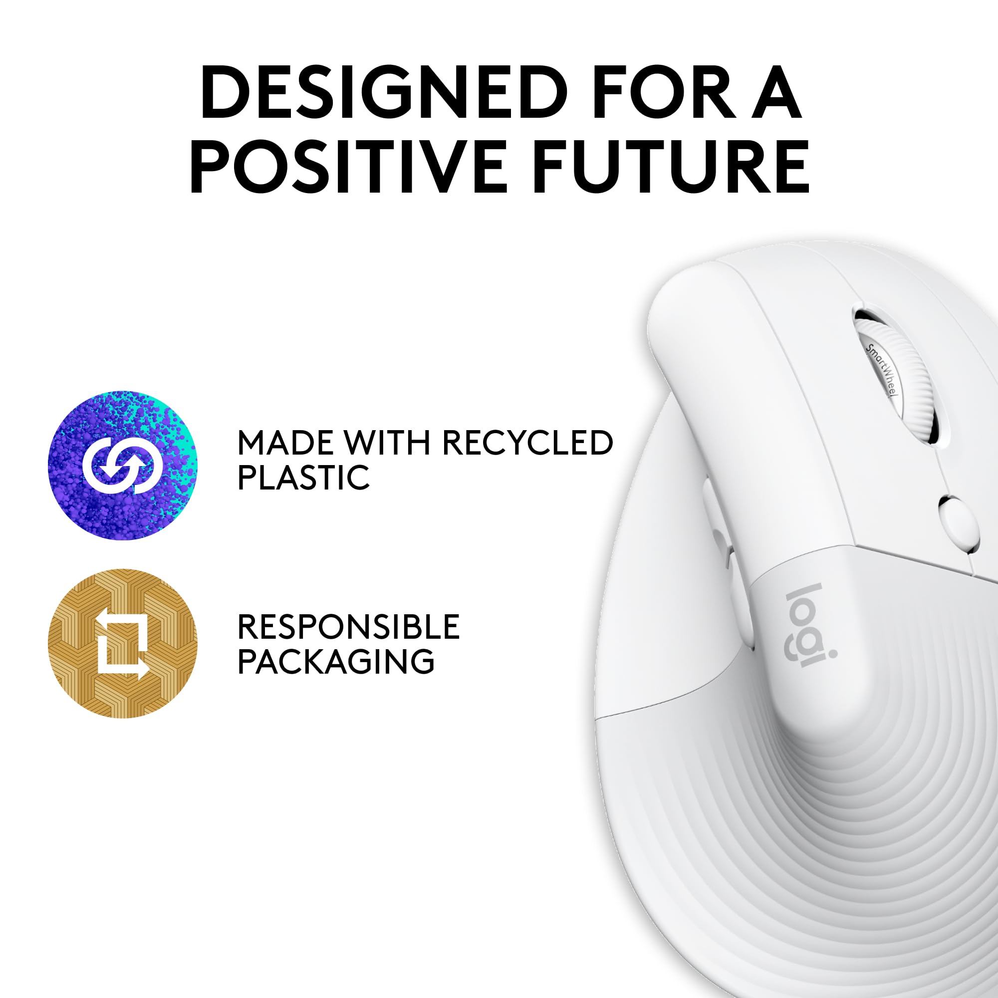 Logitech Lift For Mac Wireless Vertical Ergonomic Mouse, Bluetooth, Quiet Clicks, Silent Smartwheel, 4 Customizable Buttons, For