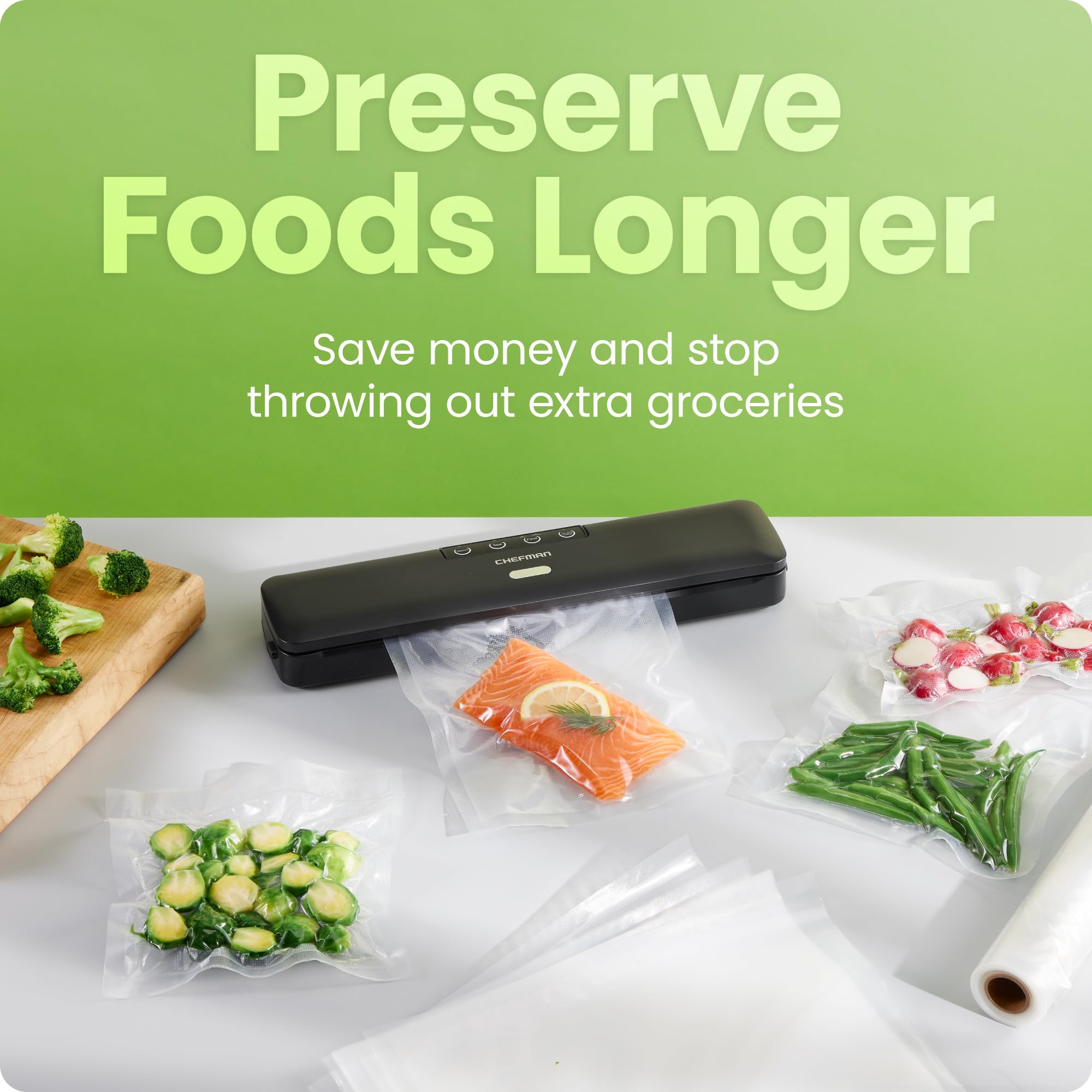 Chefman Food Vacuum Sealer Machine, Compact Vacuum Sealer With Moist & Dry Settings, Perfect For Sous Vide, Storage, And Freezer