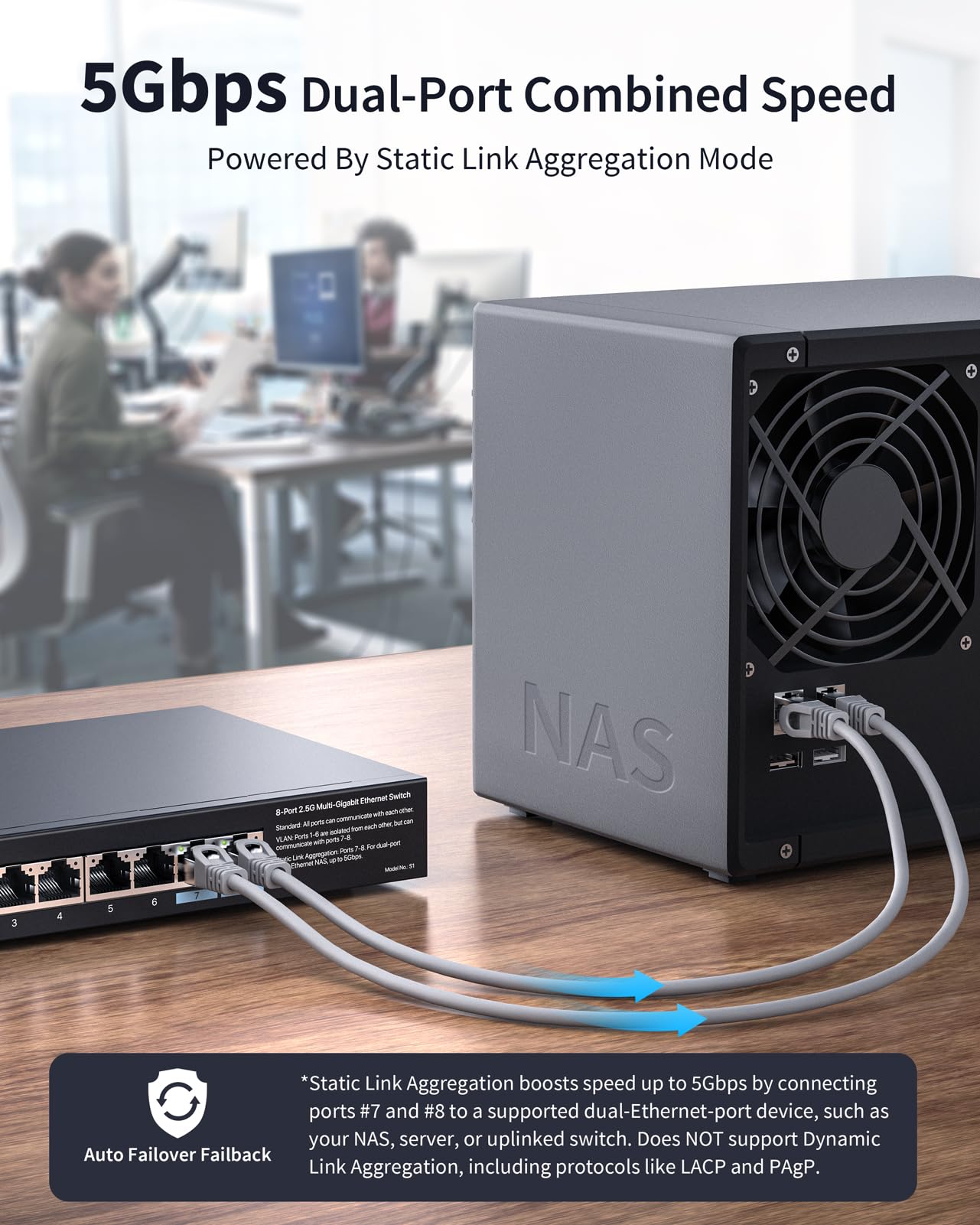 Brostrend 8 Port 2.5G Ethernet Switch Multi Gigabit Unmanaged Network Switch 2.5Gb Switch Supports Static Link Aggregation & Vla