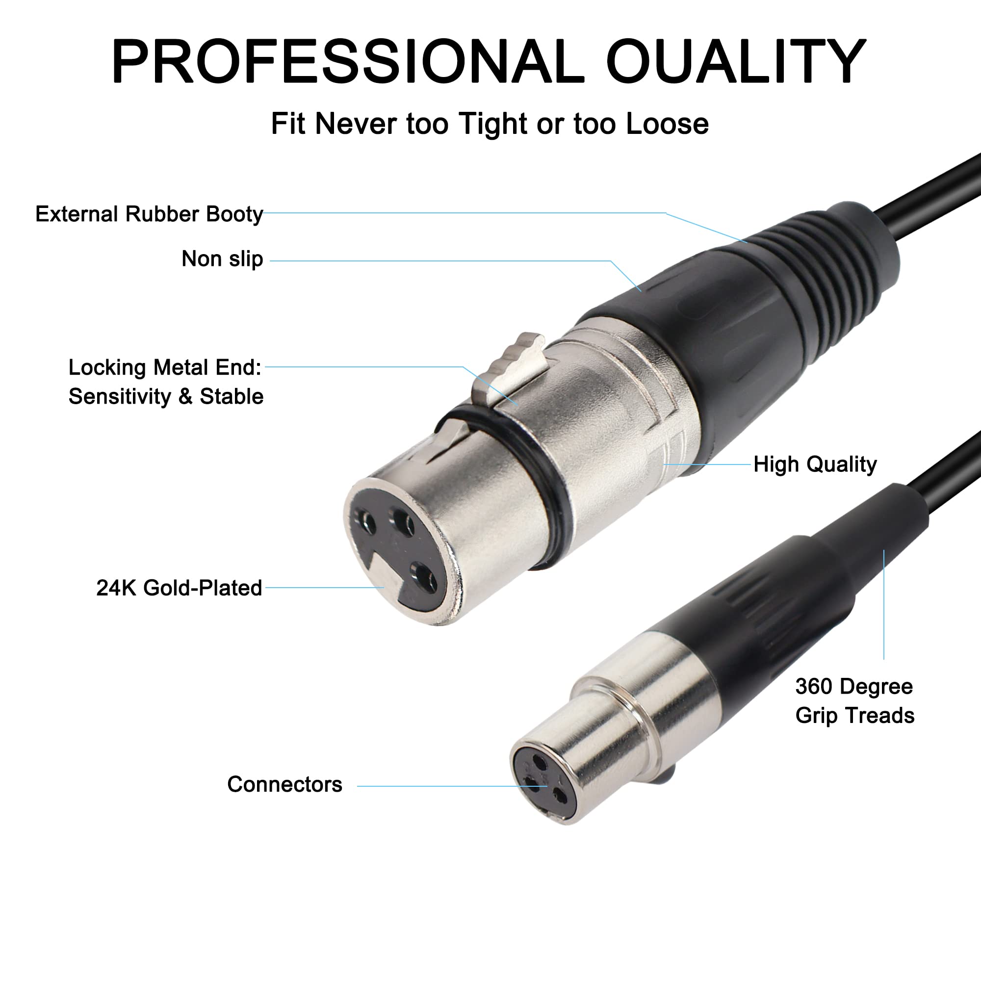 Meiriyfa Mini Xlr Microphone Cable, 3Pin To 3Pin For Bmpcc 4K Camera, Video Assist 4K & 8K (1Ft/0.3M)