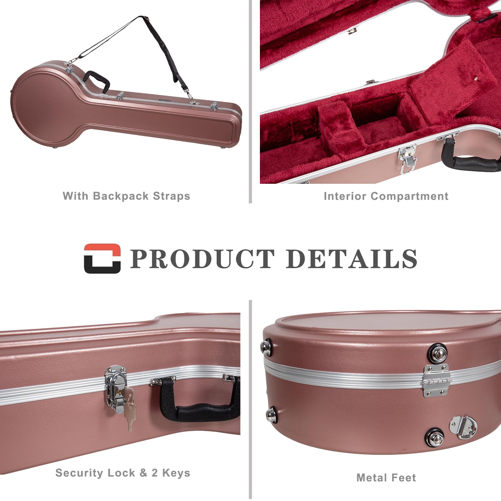 Crossrock 5-String Resonator & Gibson Tenor Banjo Case | Abs Molded Hardshell With Security Lock, Metal Feet, And Detachable Str