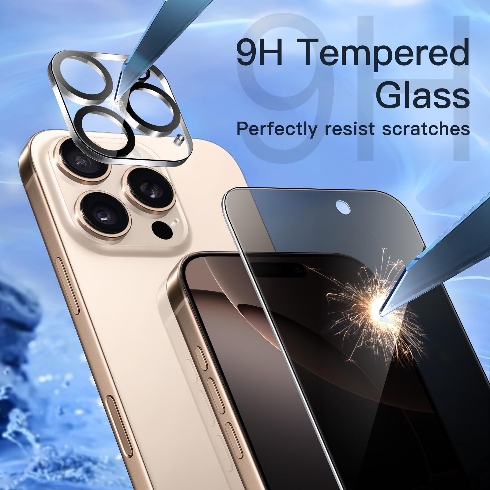 Jetech Privacy Screen Protector For Iphone 16 Pro Max 6.9 Inch With Camera Lens Protector, Anti Spy Tempered Glass Film, Easy In