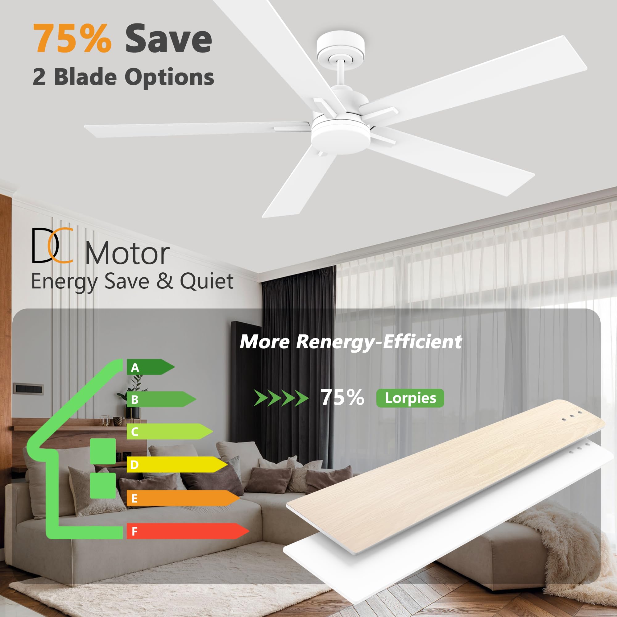 Lorpies 60    Smart Ceiling Fan With Lights Remote,Control Via Alexa Google Voice App Wifi,Silent Dc Motor,Dimmable,Outdoor Indo