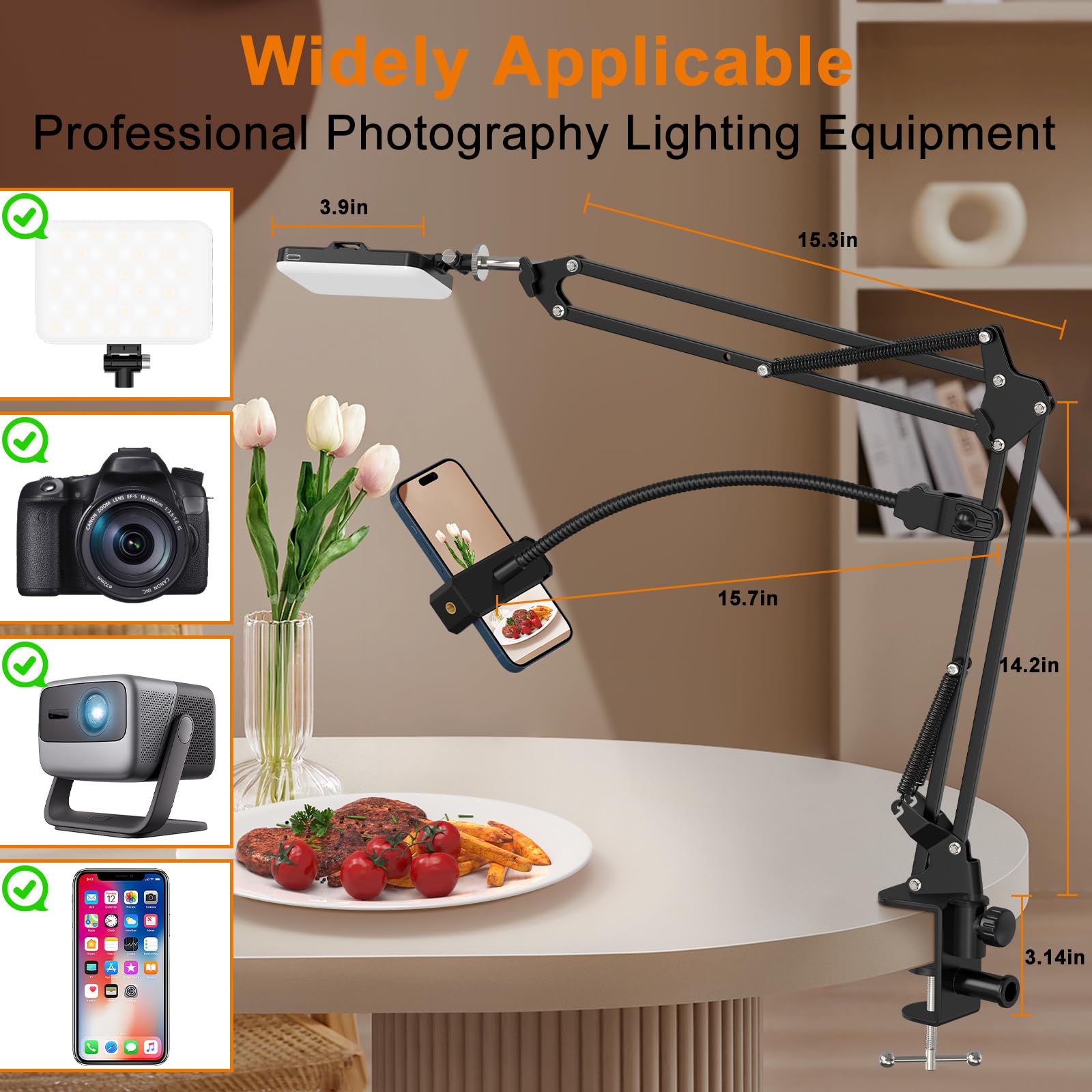 Overhead Phone Mount With 60 Led Portable Selfie Light And Phone Holder For Desk, Camera Mount Arm Stand With Remote, Overhead S
