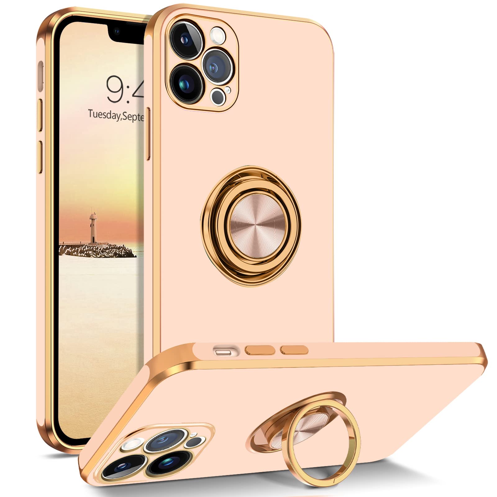 Bentoben Iphone 13 Pro Case, Iphone 13 Pro Phone Case With 360    Ring Holder Kickstand Magnetic Car Mount Supported Protective