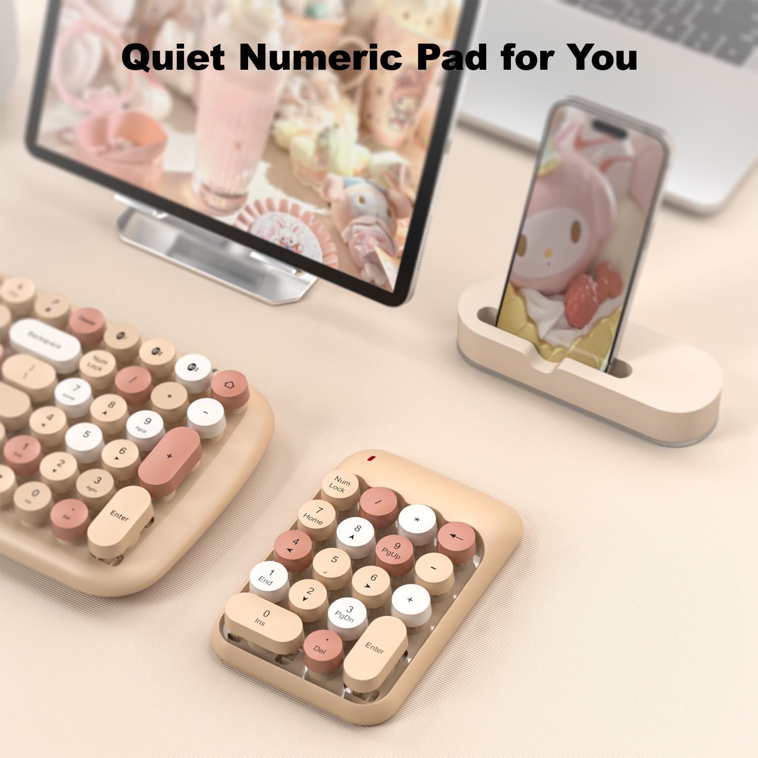 Mofii Wireless Number Pads   Milktea Numeric Keypad 18 Keys Usb 2.4G Round Keycap Colorful Extensions Keypads, Financial Account