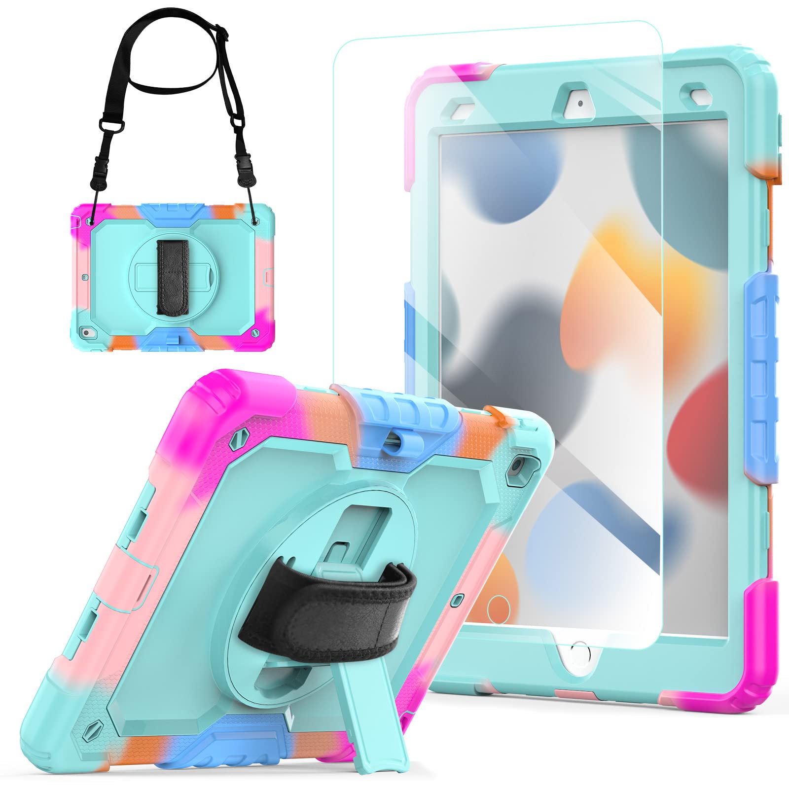 Blosomeet Ipad Case For 9Th Gen 10.2 Inch 2021/2020 For Kids With Tempered Glass Screen Protector | Ipad 8Th/7Th Generation Case