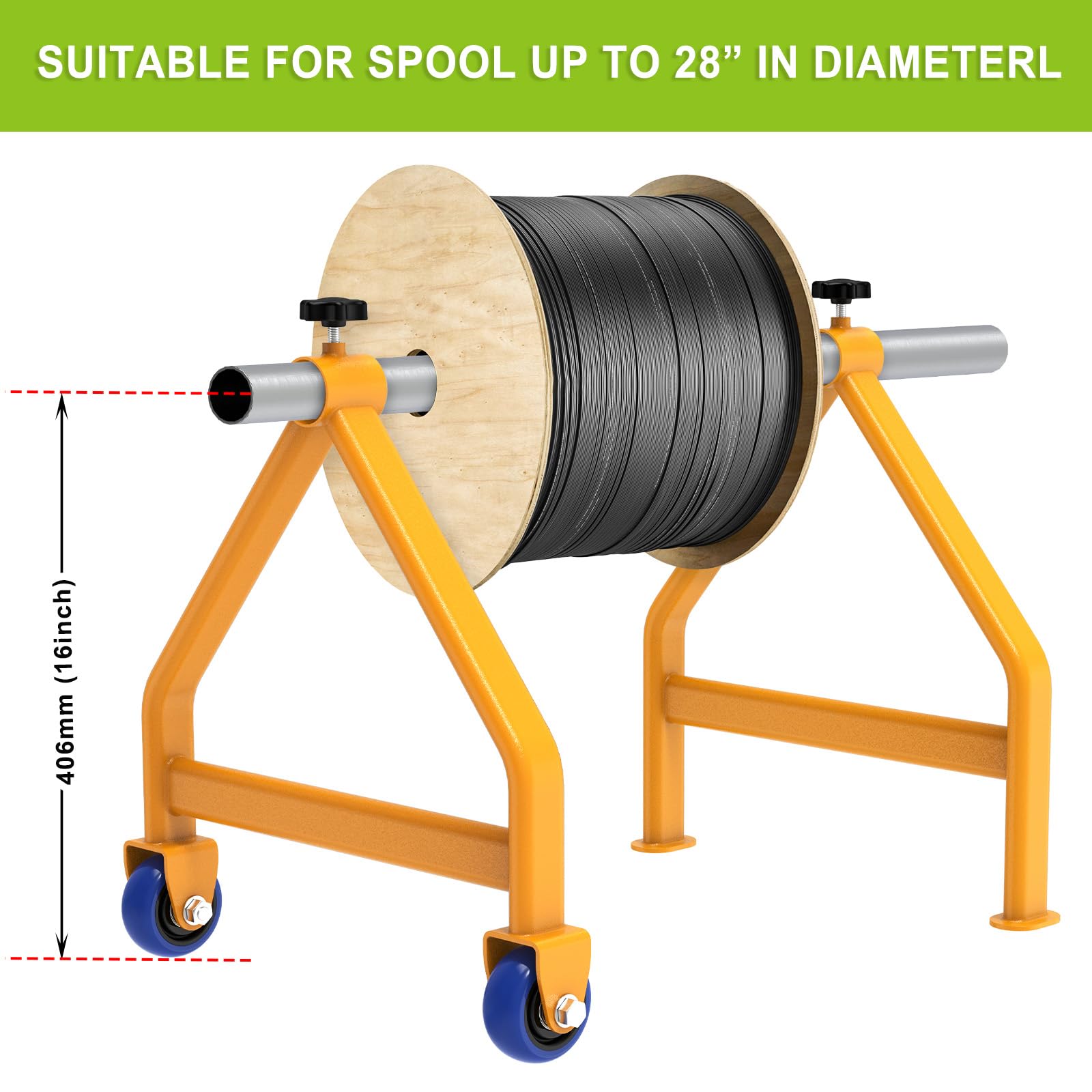 Lifeswell Wire Spool Rack, Portable Cable Caddy, Steel Fully Welded Wire Rack Dispenser For Up To 28'' Diameter Spools, 220 Lbs