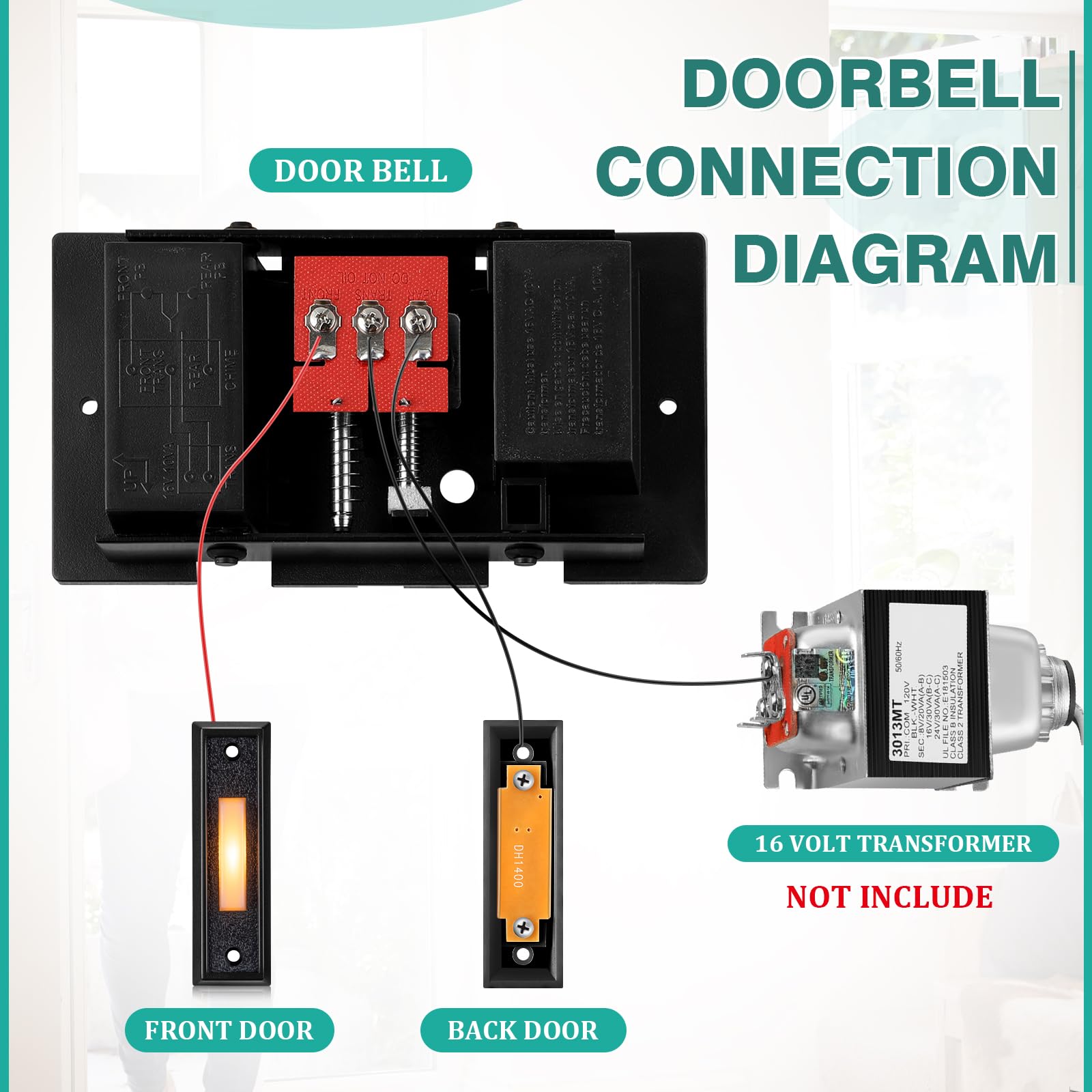 Wired Doorbell Chime With 2 Lighted Push Buttons, 16V 10Va Two Sounds Front And Rear Door Chime Kit For Home Wall Inside, Compat