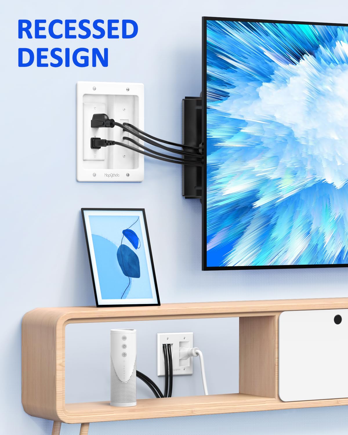 HAPYTHDA In Wall Cable Management Kit for TV Recessed Outlet Plastic White