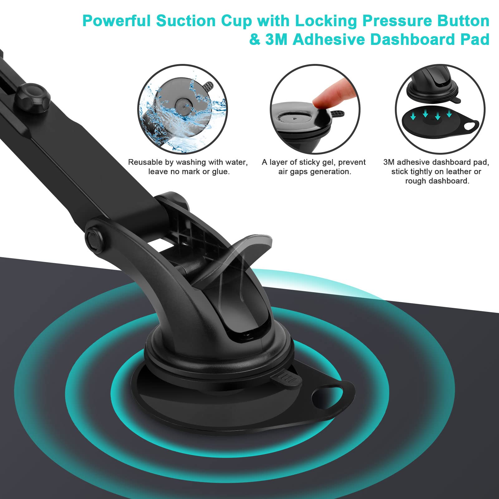 Car Dashboard & Windshield Tablet Mount Holder, 360 Rotation Window Dash Stand For Ipad Pro 12.9/11/10.5/9.7/Air/Mini, Samsung G