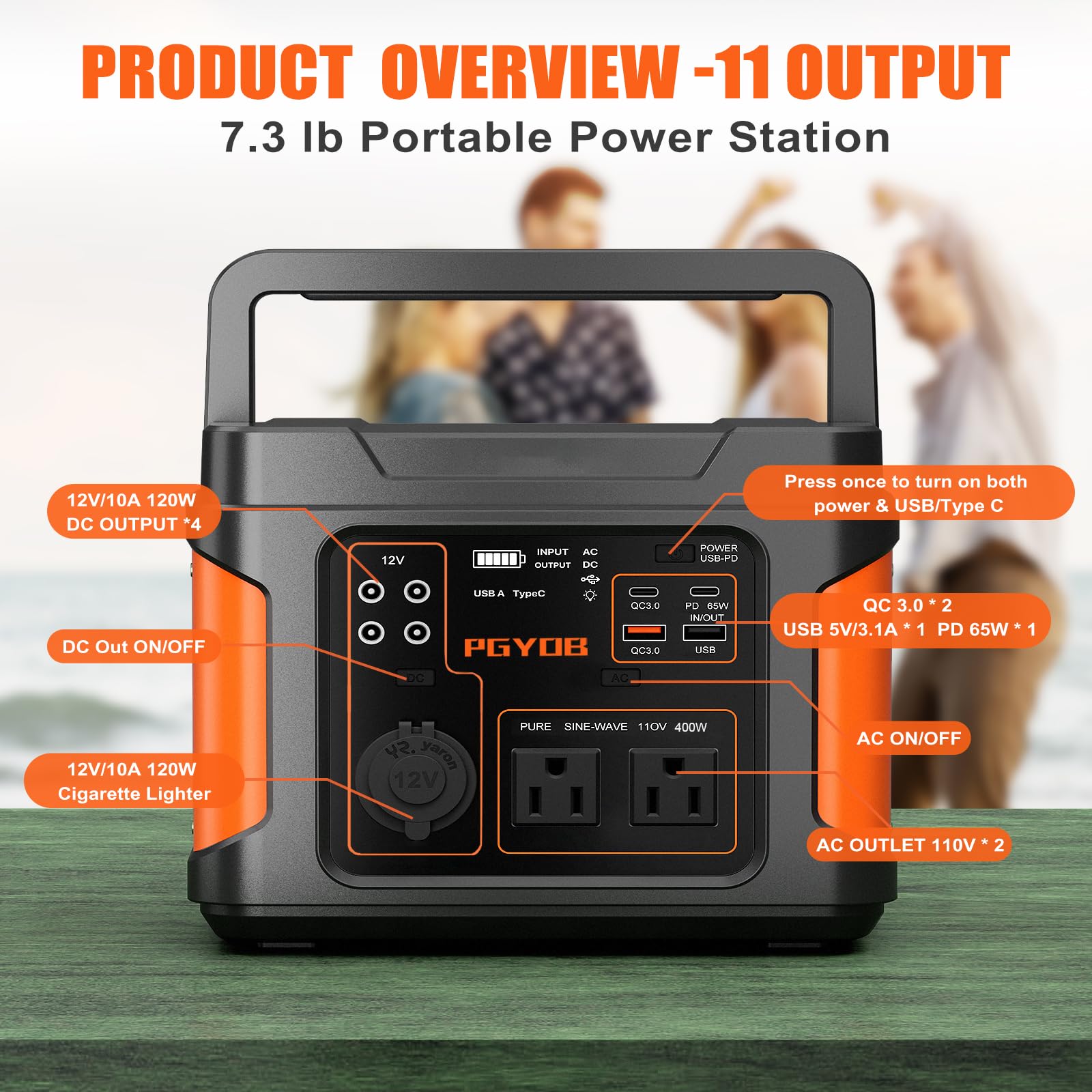 Pgyob 400W Portable Power Station, 296Wh Outdoor Solar Generator Backup Ternary Battery Pure Sine Wave Power Pack With Ac/Dc Out