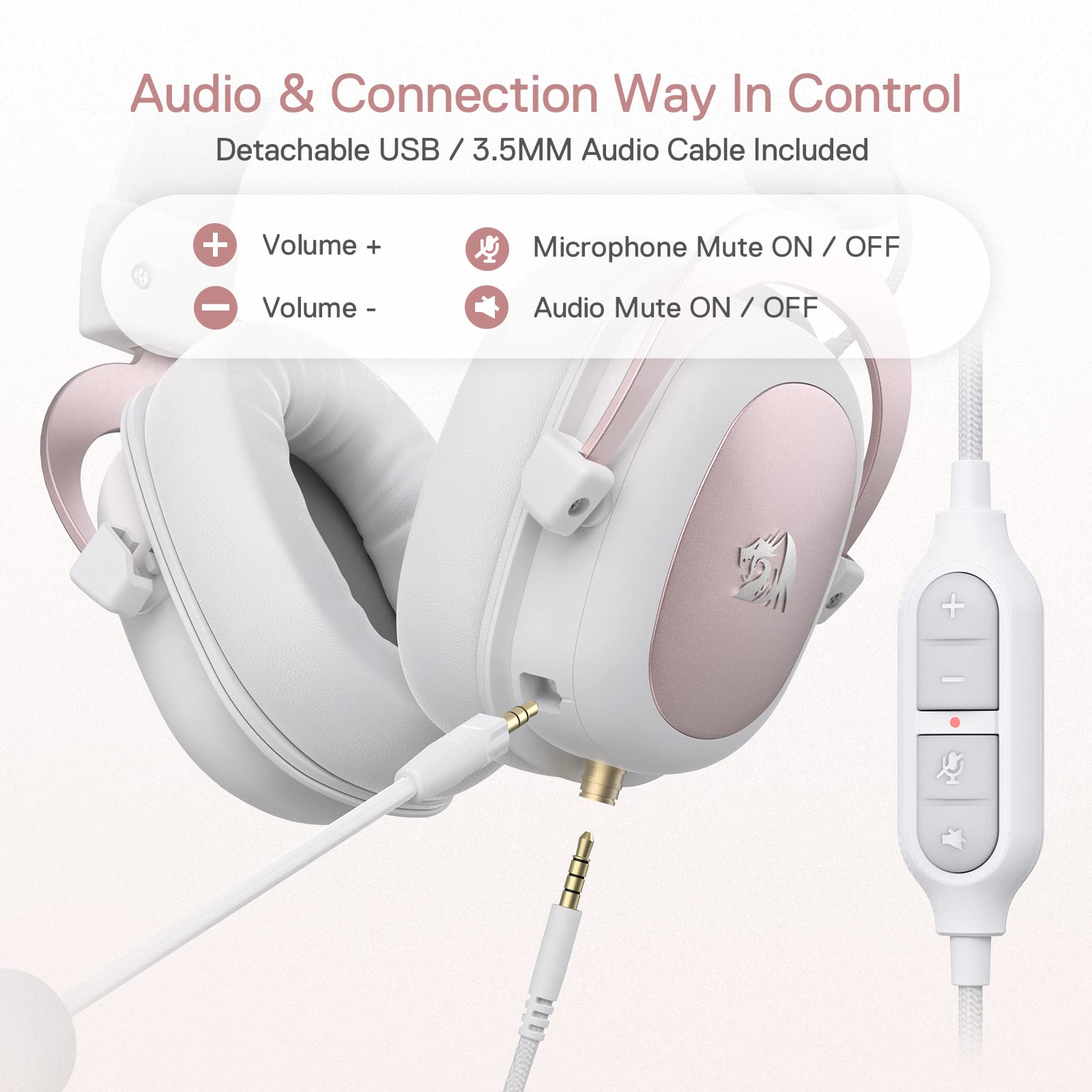 Redragon H510 Zeus White Wired Gaming Headset   7.1 Surround Sound   Memory Foam Ear Pads   53Mm Drivers   Detachable Microphone