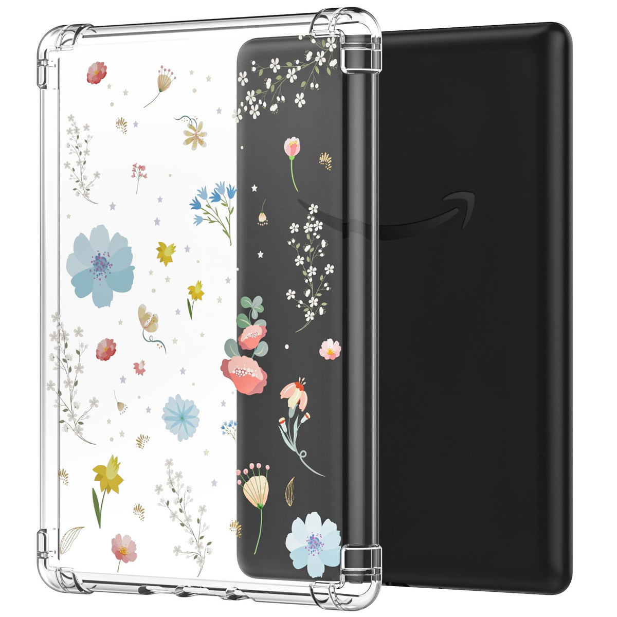 MoKo Case for 6' All New Kindle (11th Generation 2024/2022 Release), Ultra Clear Soft Flexible Transparent TPU Skin Bumper Back Cover Shell, Blue Garden