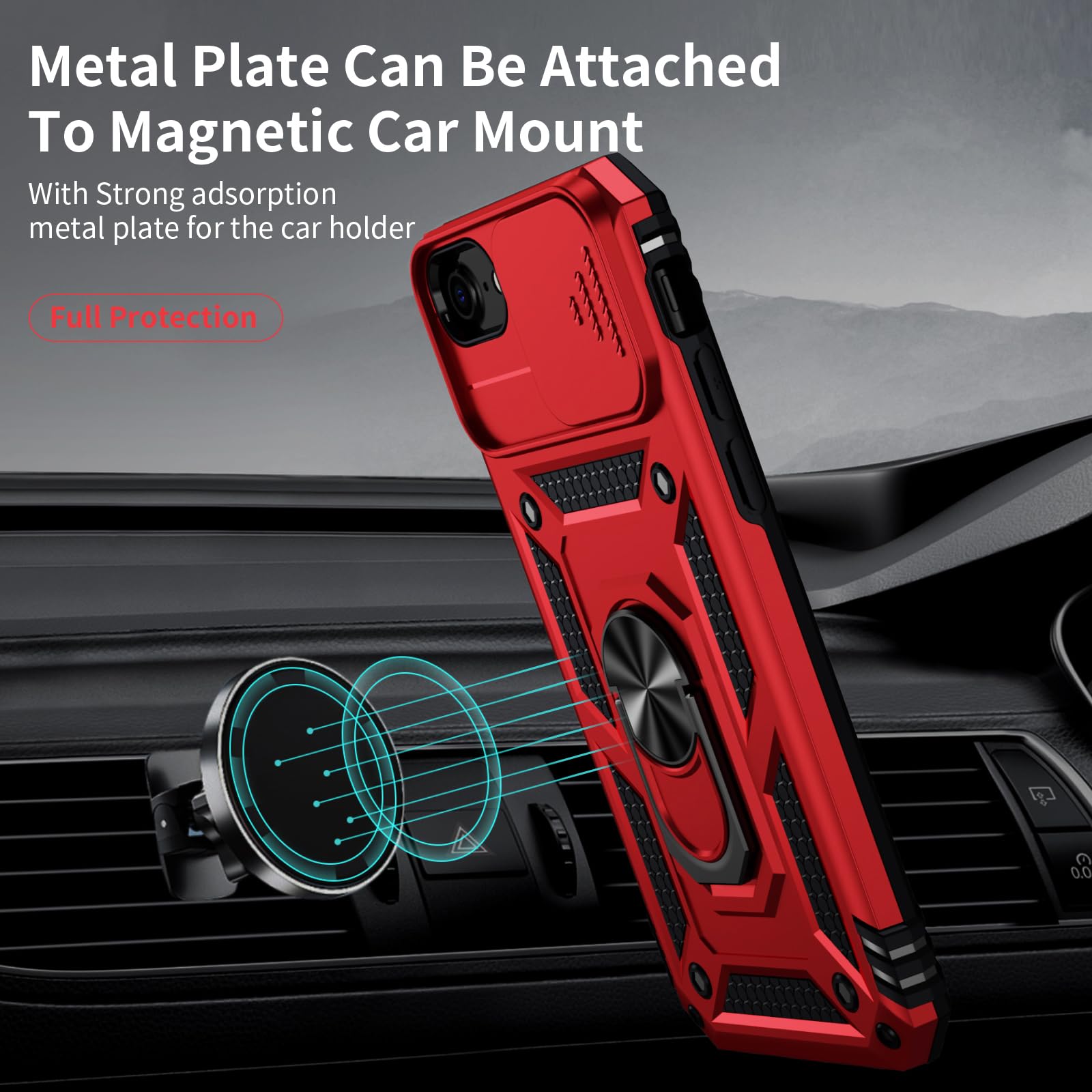 Weycolor For Iphone 16E Case With Camera Lens Cover, Hd Screen Protector, 10 Ft Military Grade Drop Protection, Magnetic Ring Ho