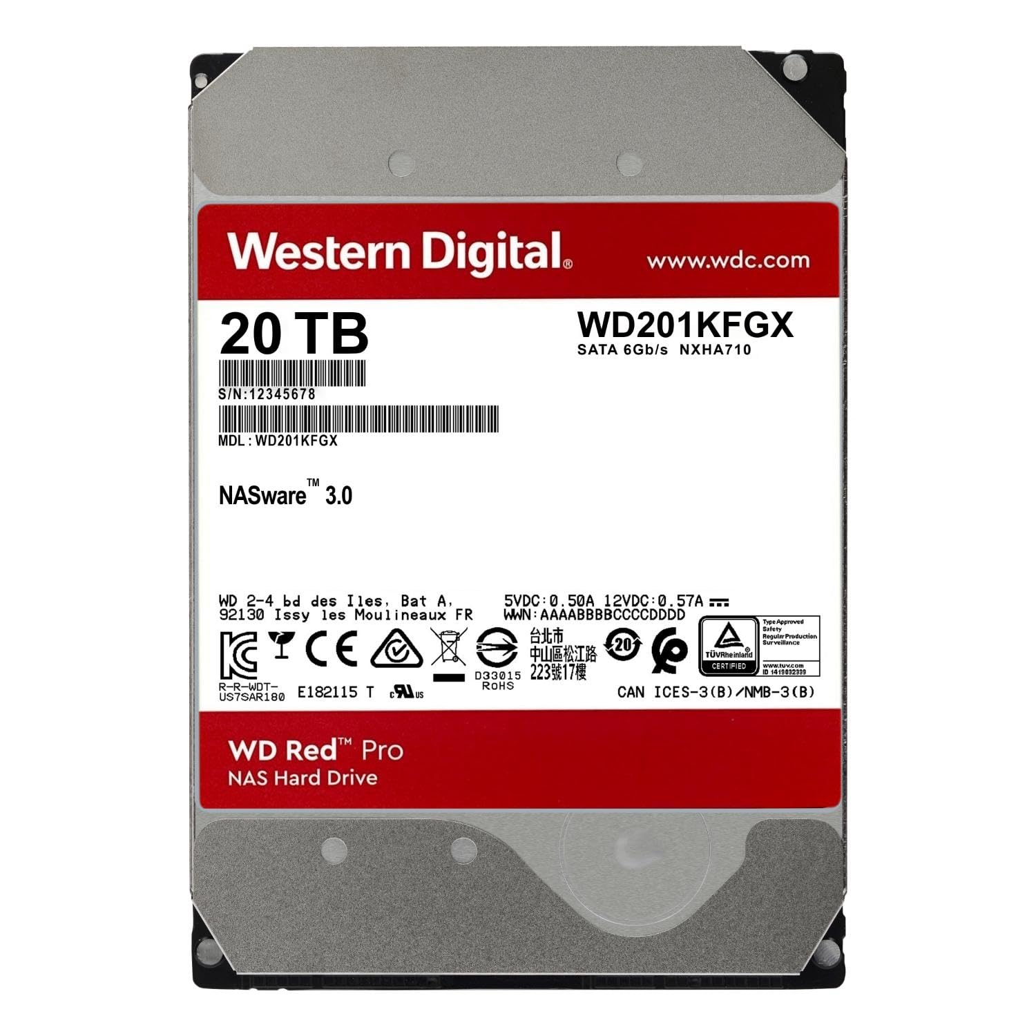 Western Digital 20Tb Wd Red Pro Nas Internal Hard Drive Hdd - 7200 Rpm, Sata 6 Gb/S, Cmr, 512 Mb Cache, 3.5 - Wd201Kfgx