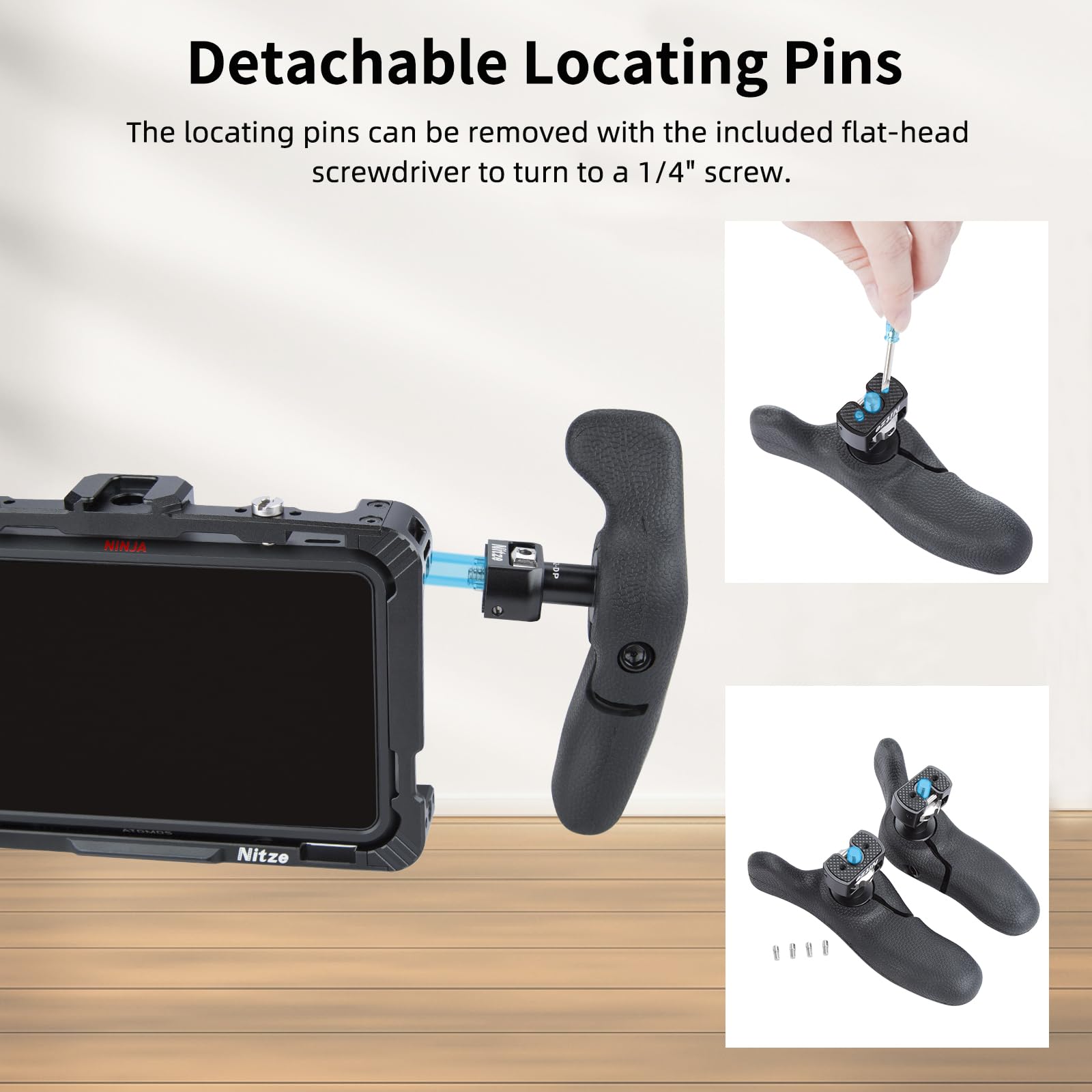 Nitze Side Handle Kit With 1/4' Screw And Detachable Locating Pins, Lightweight Side Handle For Smartphone Cage, Ipad Cage And Monitor Cage   Pa32D
