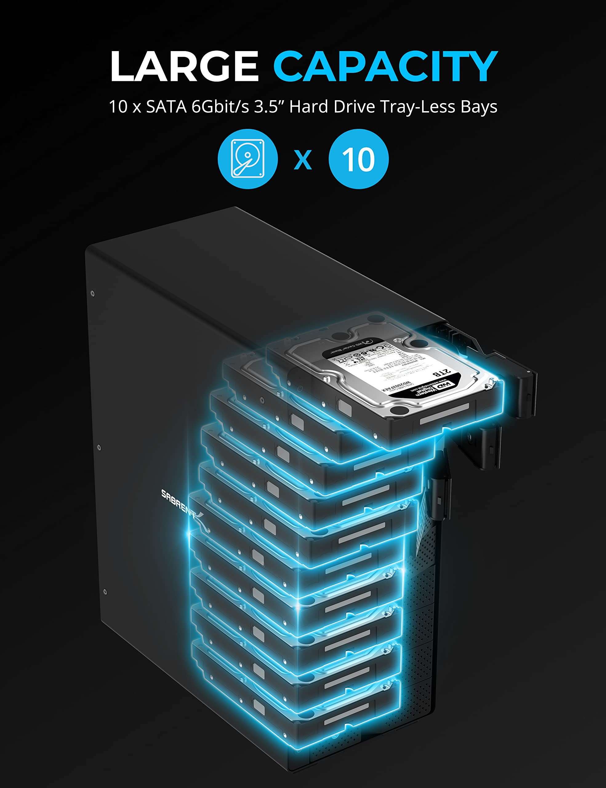 Sabrent 10 Bay 3.5    Sata Hard Drive Tray Less Docking Station (Usb 3.2 Type C And Type A) (Ds Uctb)